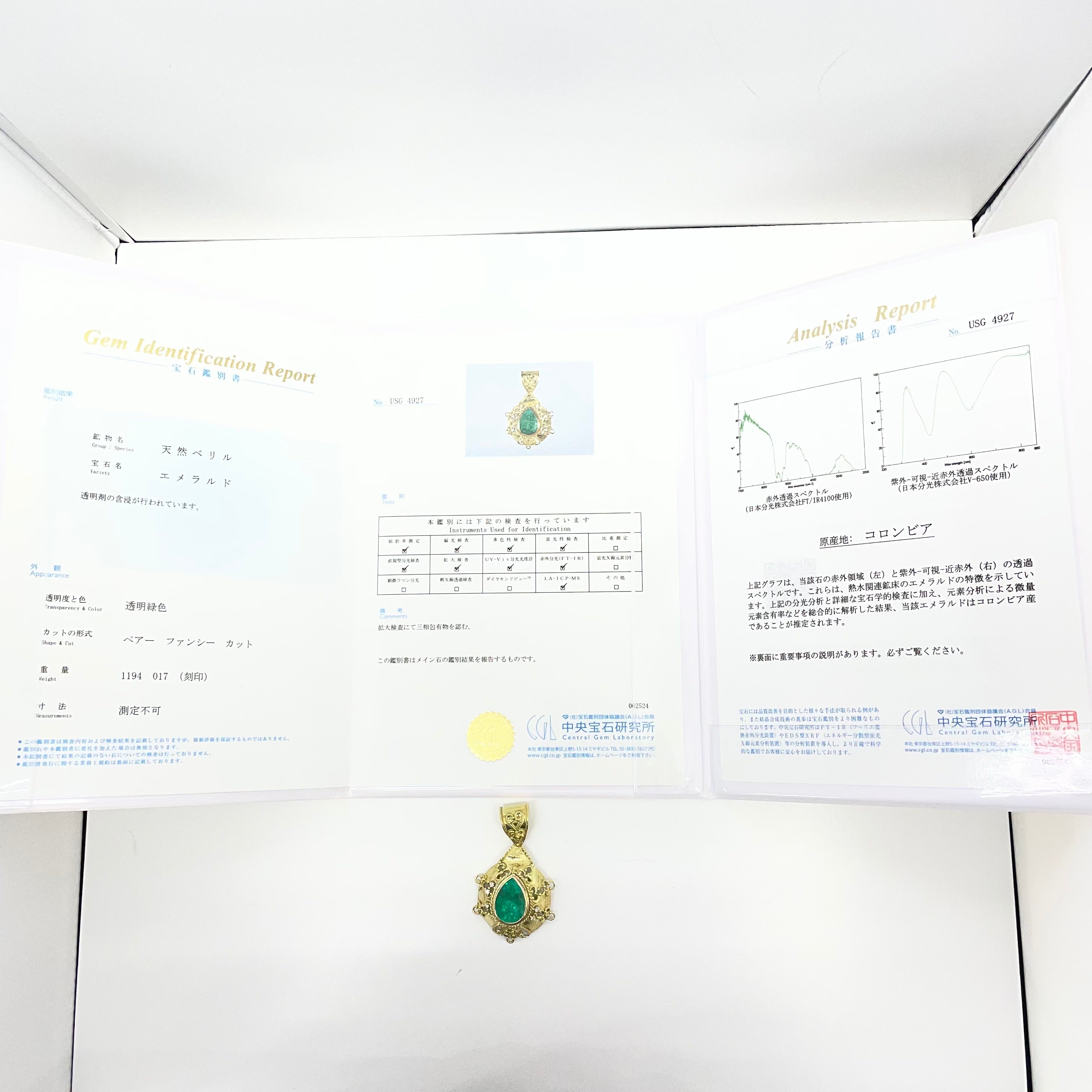 ノンブランド _750(K18)エメラルド _ペンダントトップ_E11.94ct/FD0.17ct/19.2g_中古品