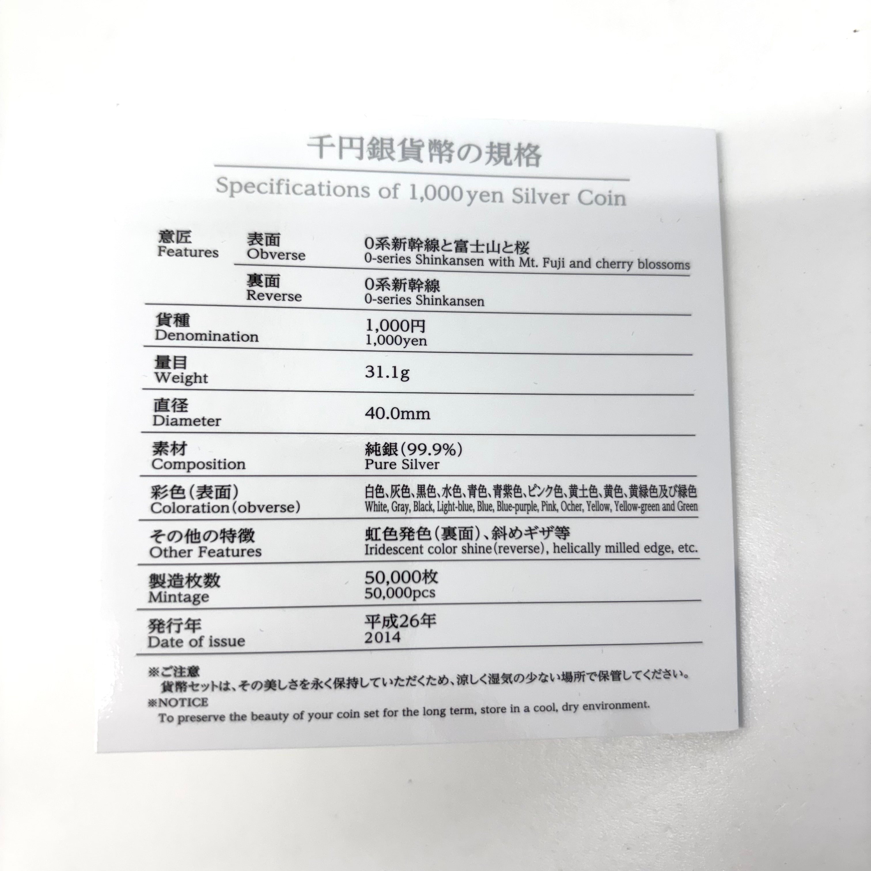 新幹線鉄道開業50周年_記念貨幣(千円銀貨幣)_未使用品
