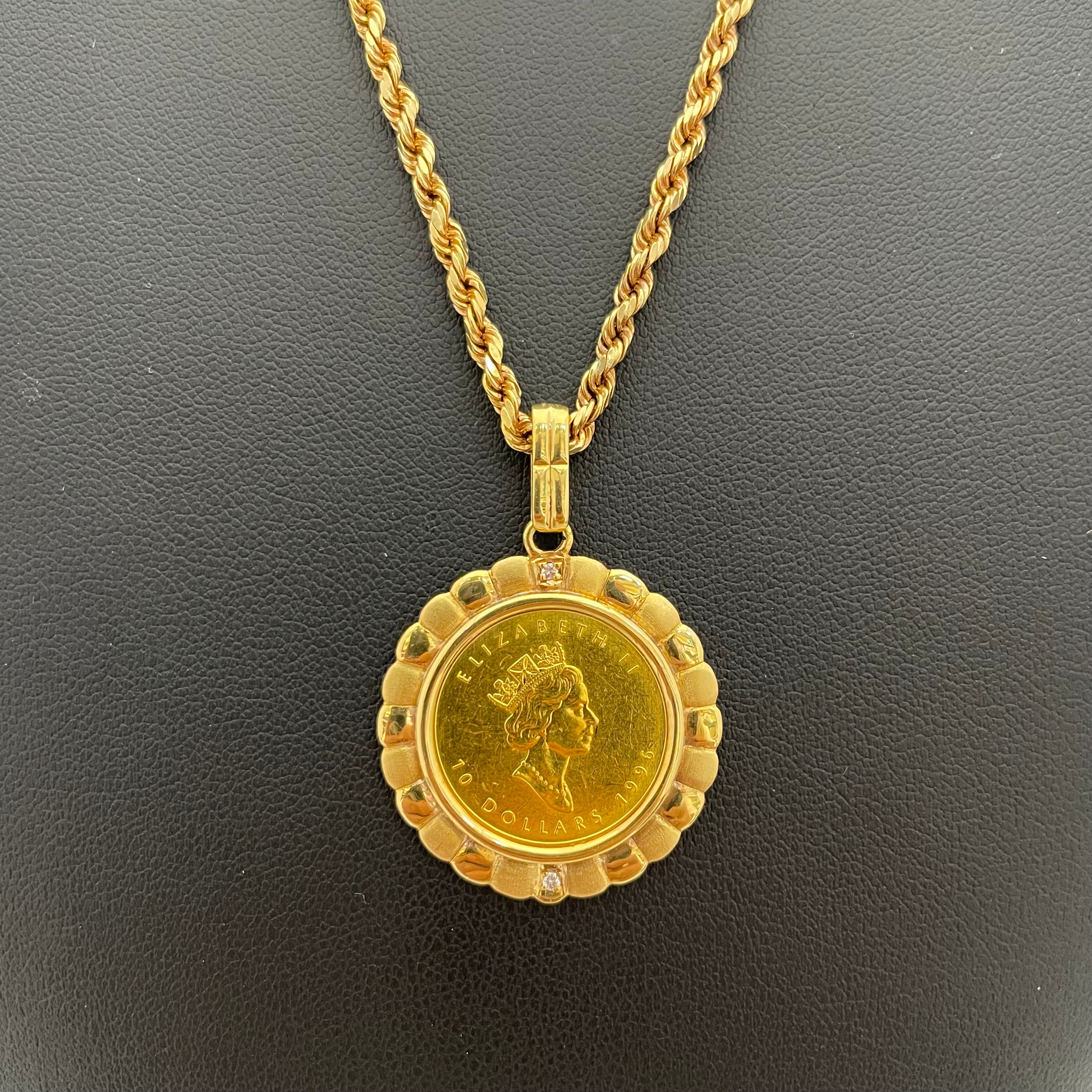 ノンブランド _メイプルリーフ1/4oz金貨_ペンダントネックレス_純金コイン/K18/60cm/総重量20.6g _中古品