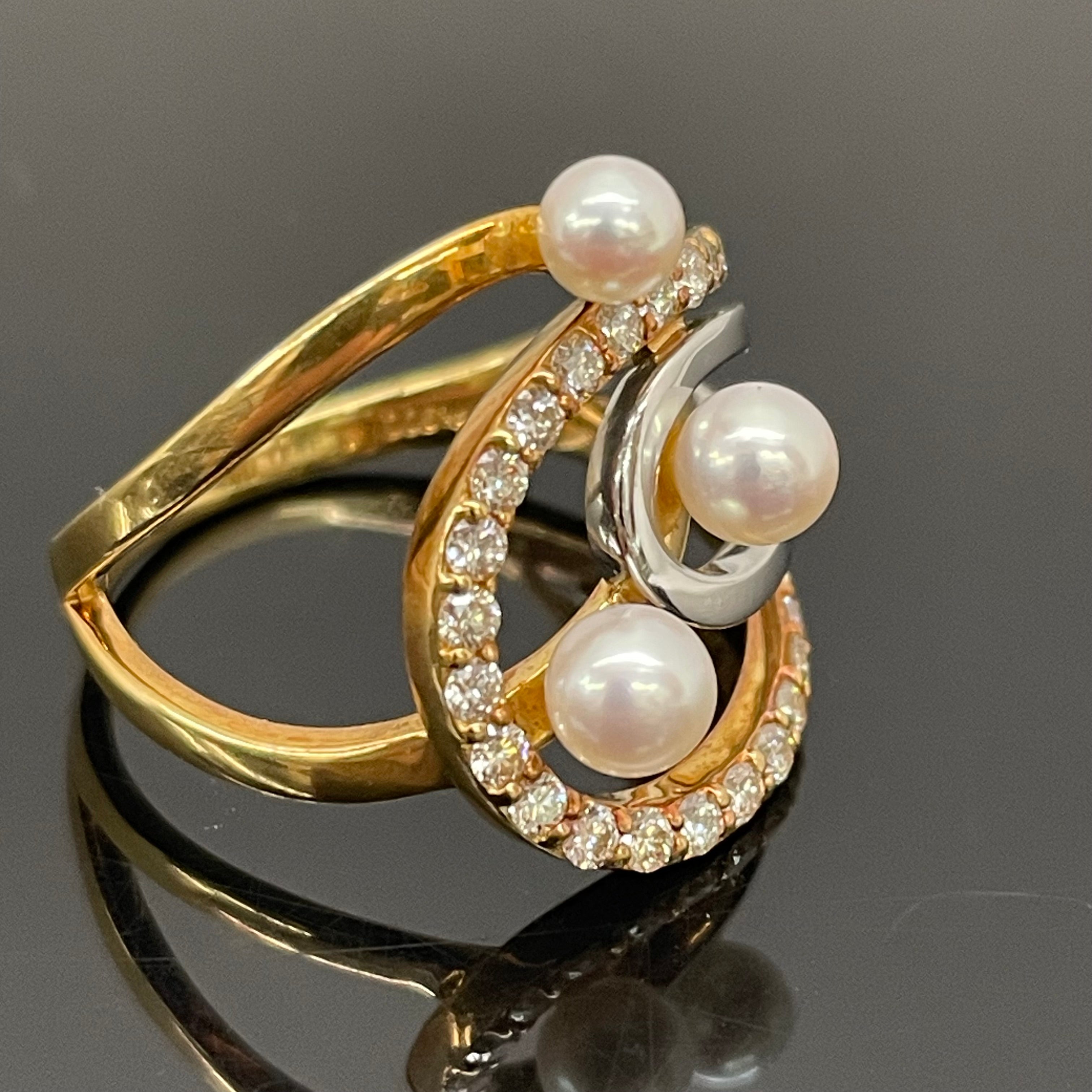 ノンブランド _K18/Pt900 _パール&ダイヤモンドリング_FD0.50ct/5.8g/#15号_中古品