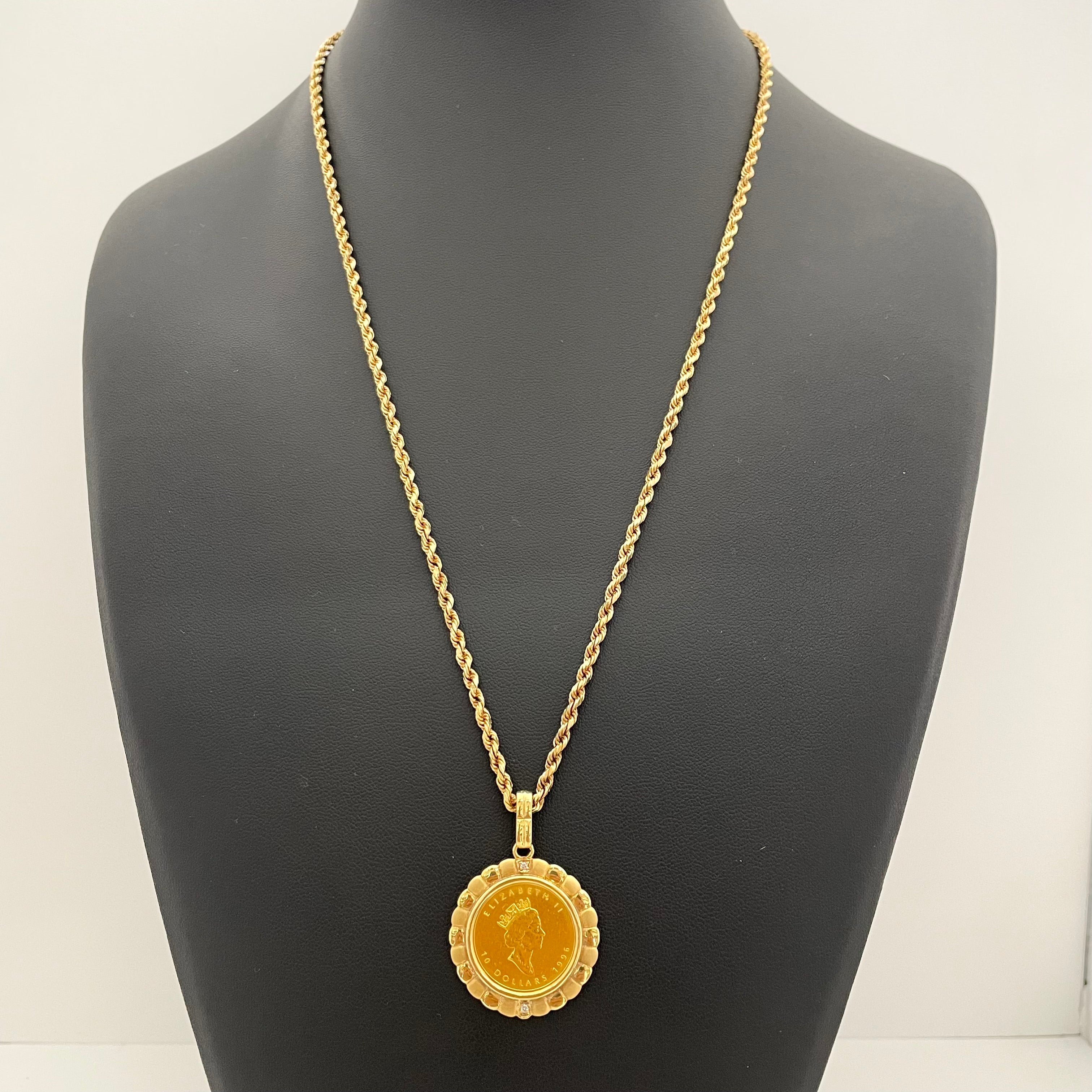 ノンブランド _メイプルリーフ1/4oz金貨_ペンダントネックレス_純金コイン/K18/60cm/総重量20.6g _中古品