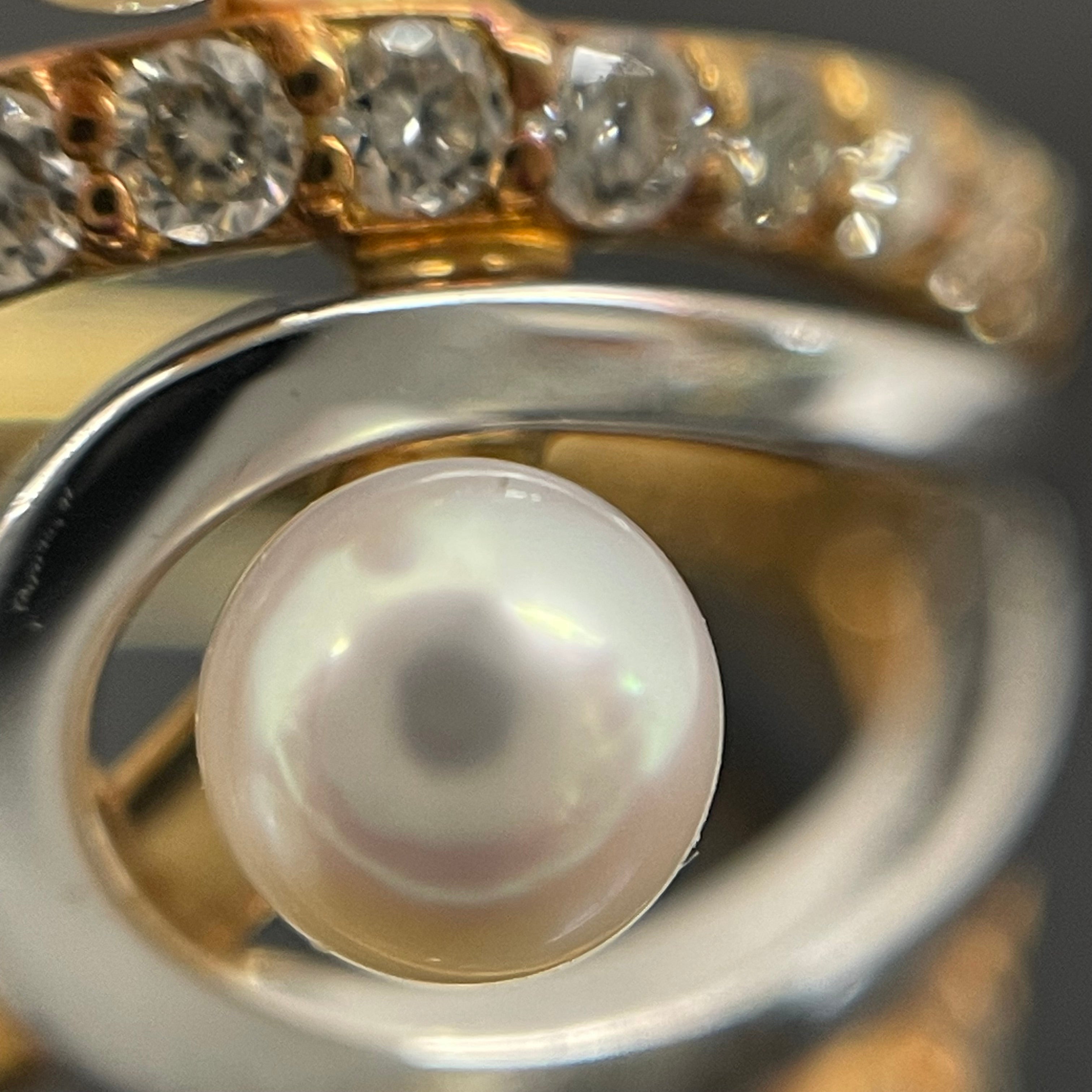 ノンブランド _K18/Pt900 _パール&ダイヤモンドリング_FD0.50ct/5.8g/#15号_中古品