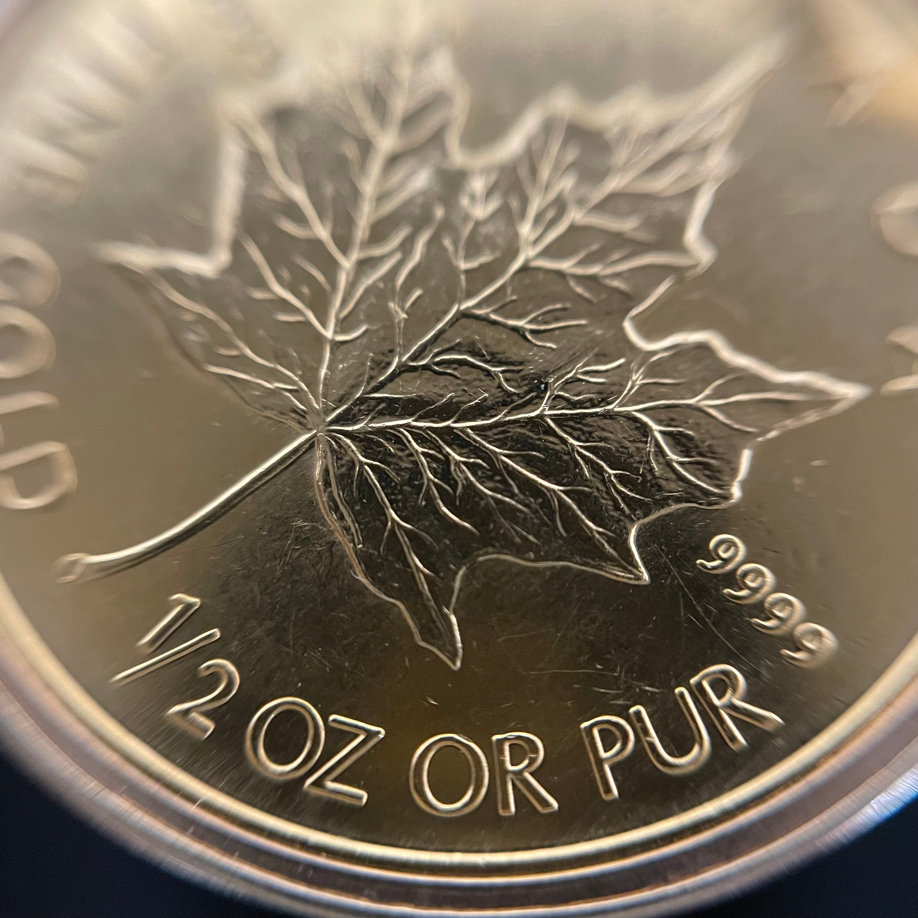 ノンブランド_ 純金コインペンダントトップ_ メイプルリーフ金貨1/2oz_ K18枠(総重量17.8g)_中古品