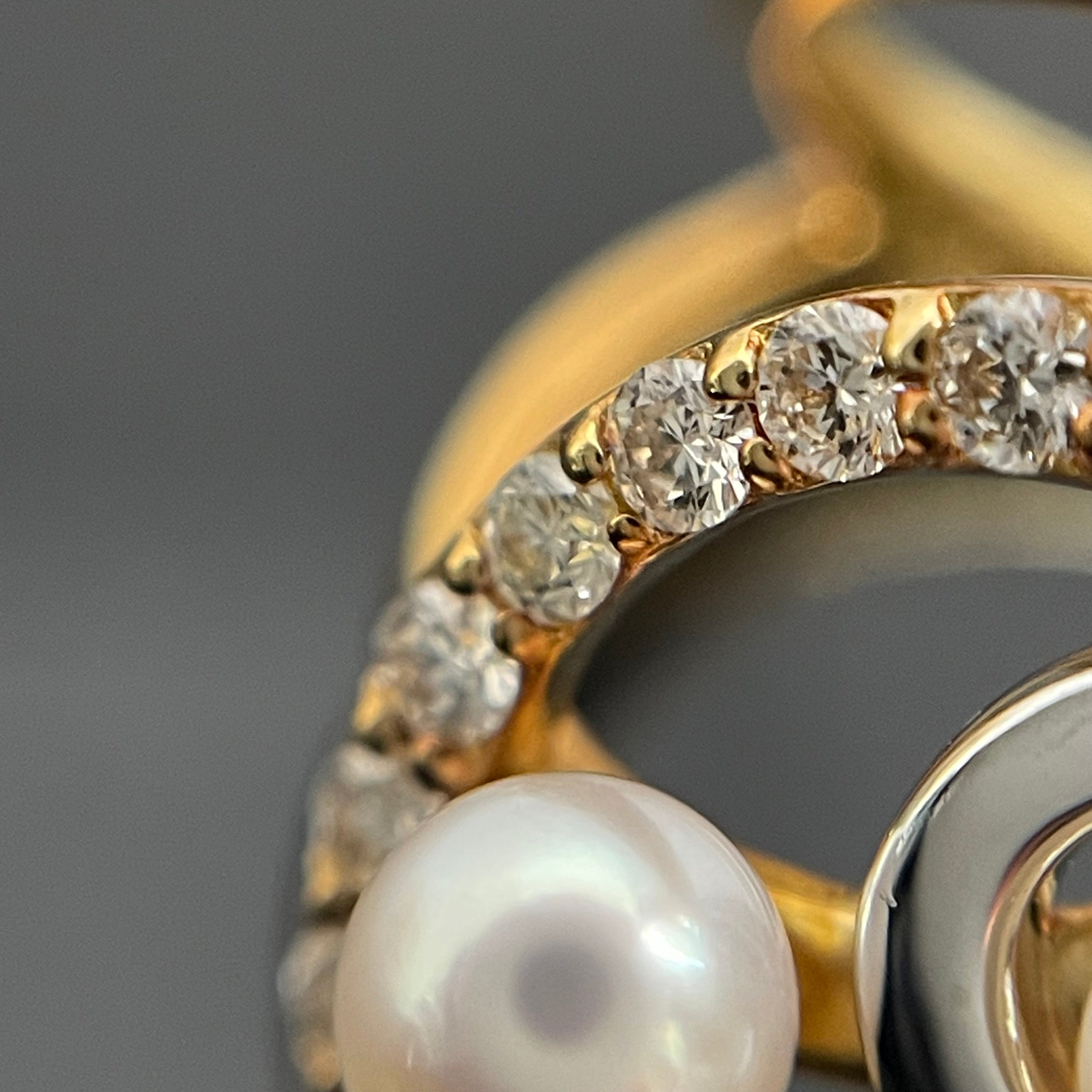 ノンブランド _K18/Pt900 _パール&ダイヤモンドリング_FD0.50ct/5.8g/#15号_中古品