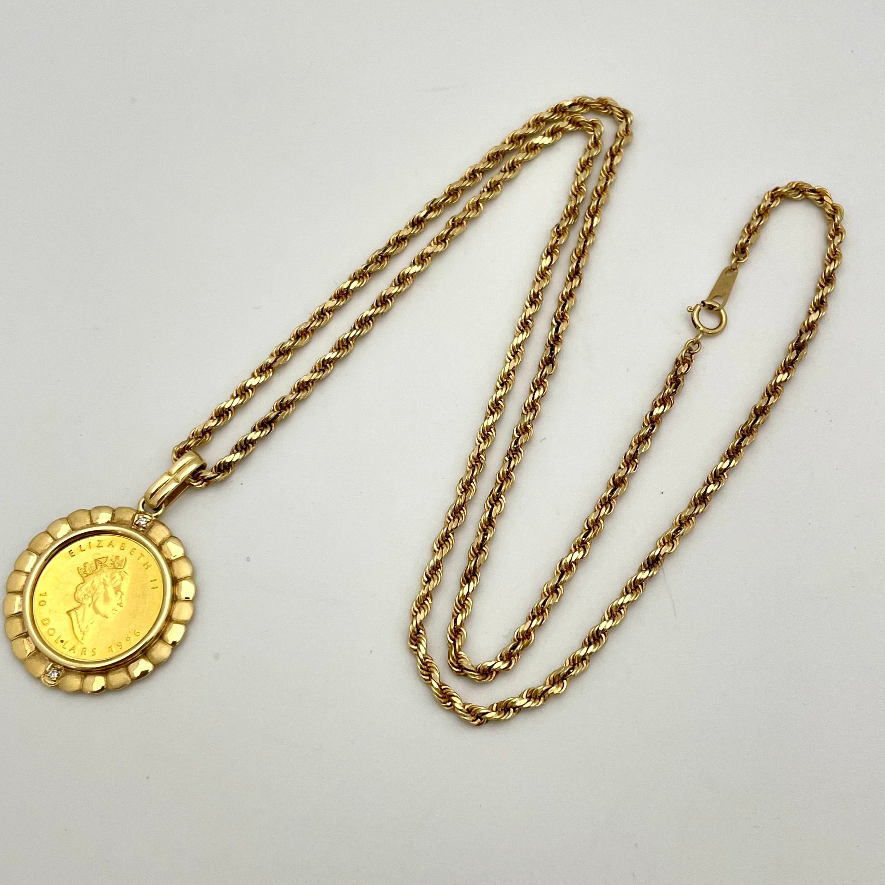 ノンブランド _メイプルリーフ1/4oz金貨_ペンダントネックレス_純金コイン/K18/60cm/総重量20.6g _中古品