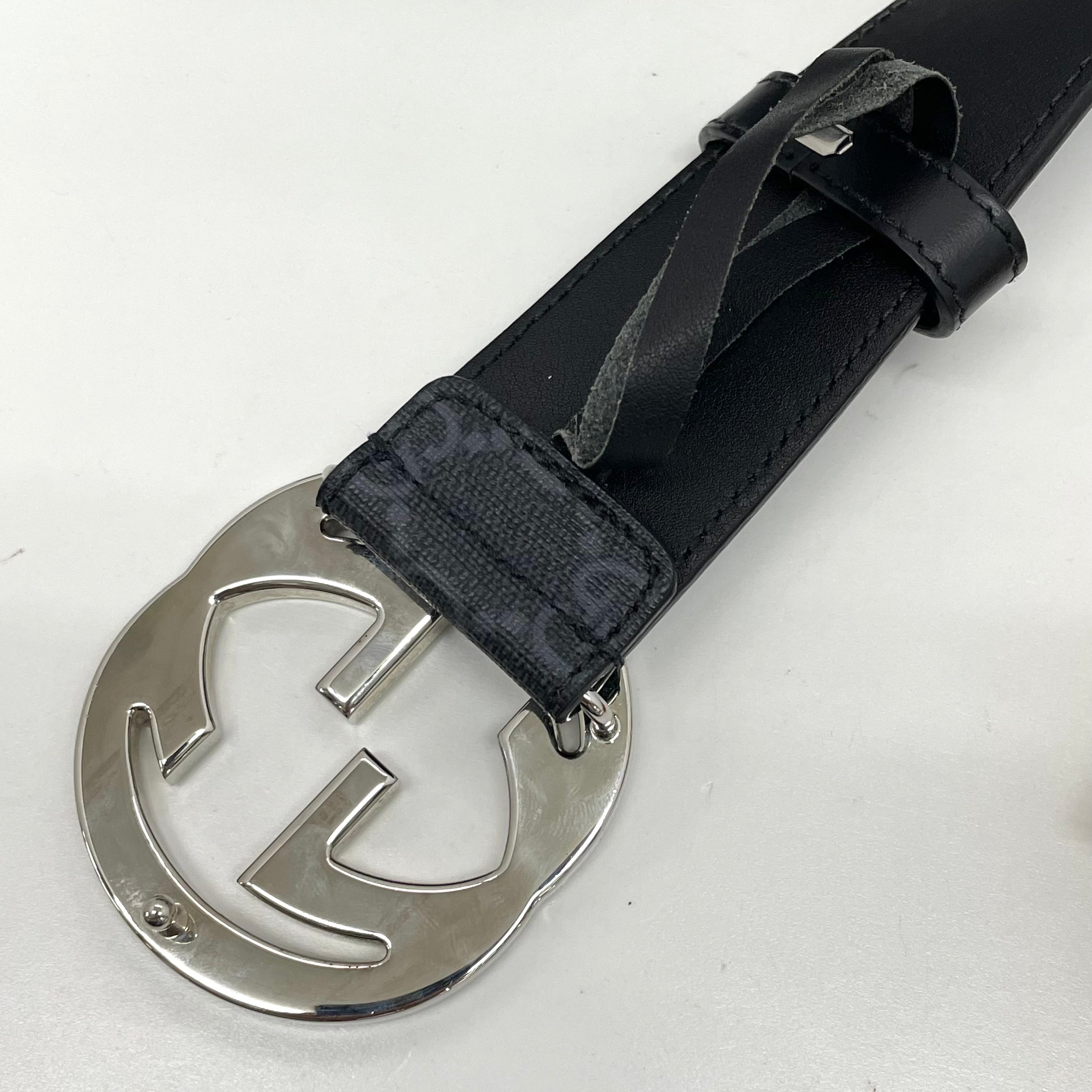 GUCCI(グッチ)_ インターロッキング_G バックル付き ベルト_ブラック×グレー_ 90cm/36in 411924_ 中古品