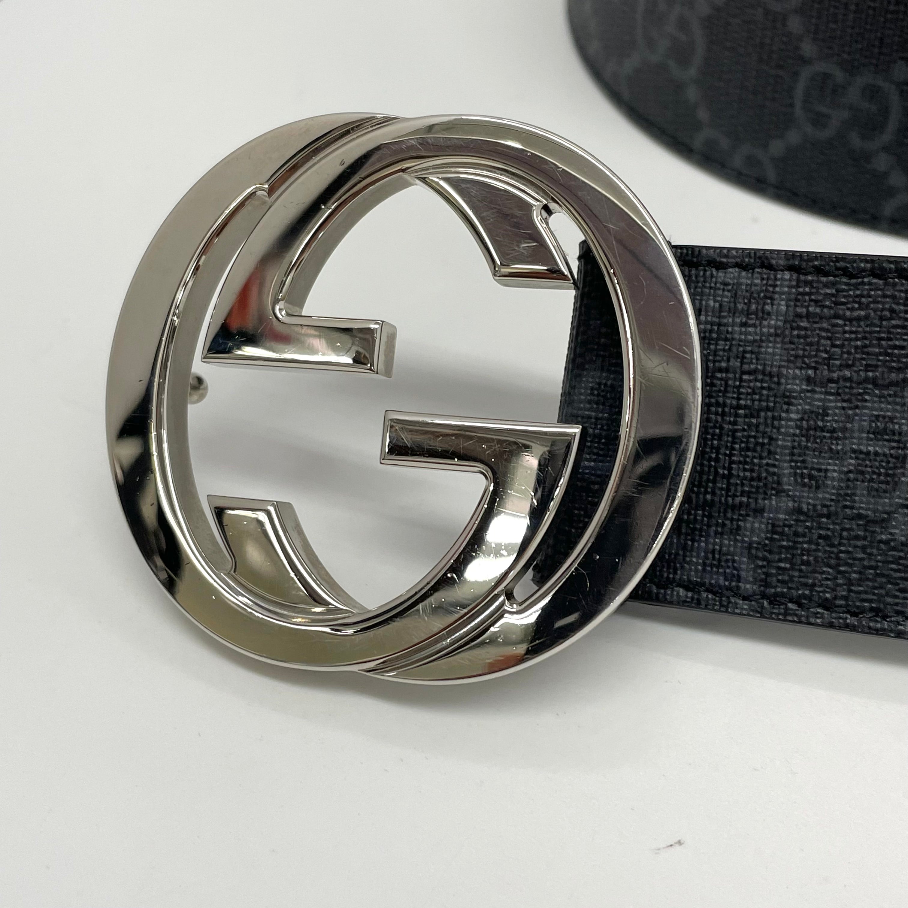 GUCCI(グッチ)_ インターロッキング_G バックル付き ベルト_ブラック×グレー_ 90cm/36in 411924_ 中古品