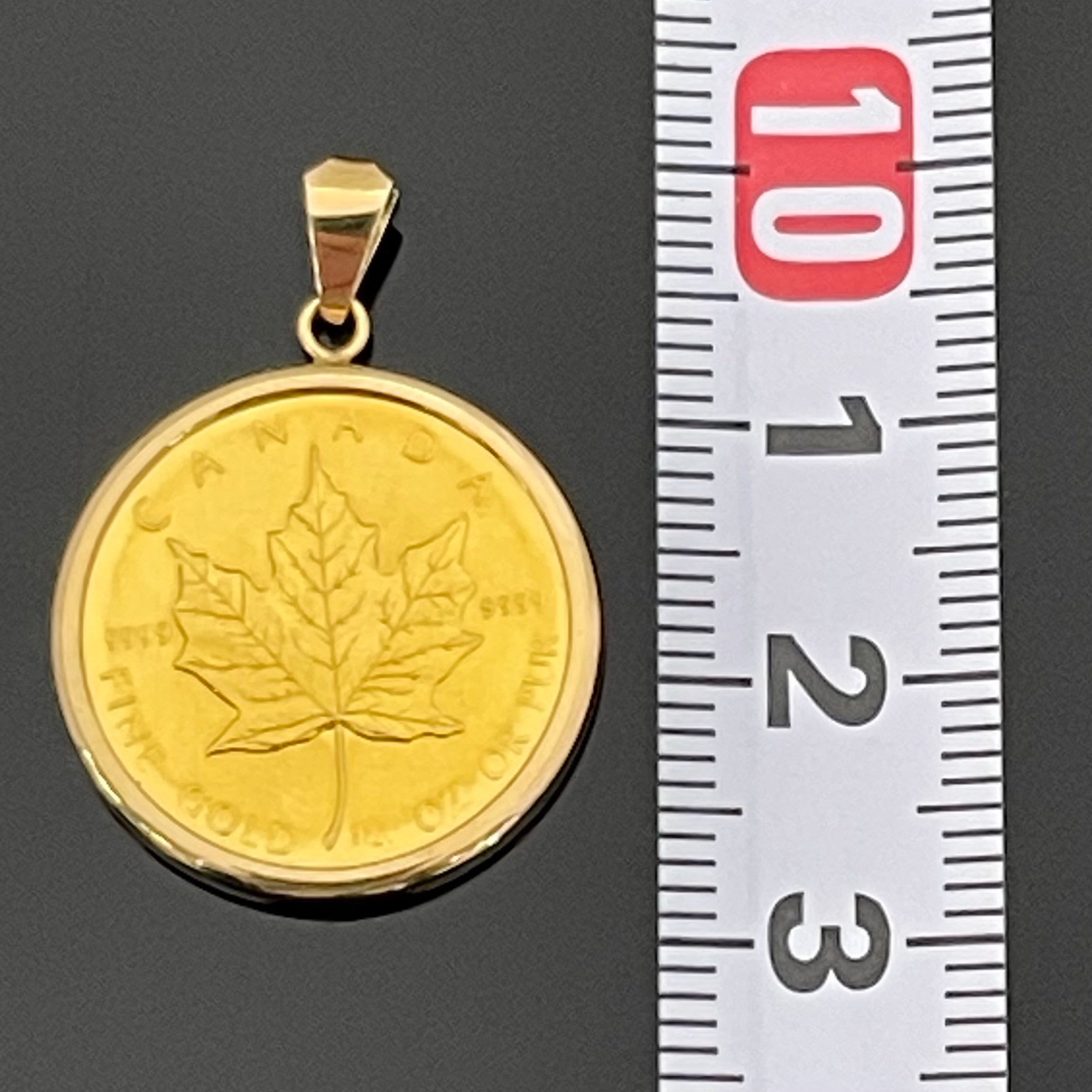 GINZA TANAKA_メイプルリーフ金貨1/4oz_ ペンダントトップ 8.8g_(純金コイン+K18)_中古品