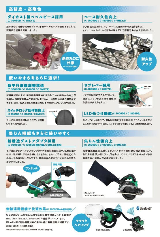 HiKOKI_(ハイコーキ)_マルチボルト 36V_ 165mm充電式丸ノコ_(黒鯱チップソー付) _限定色アイスグレー _C3606DB(NNIG)_(電池.充電器別売)_未使用品