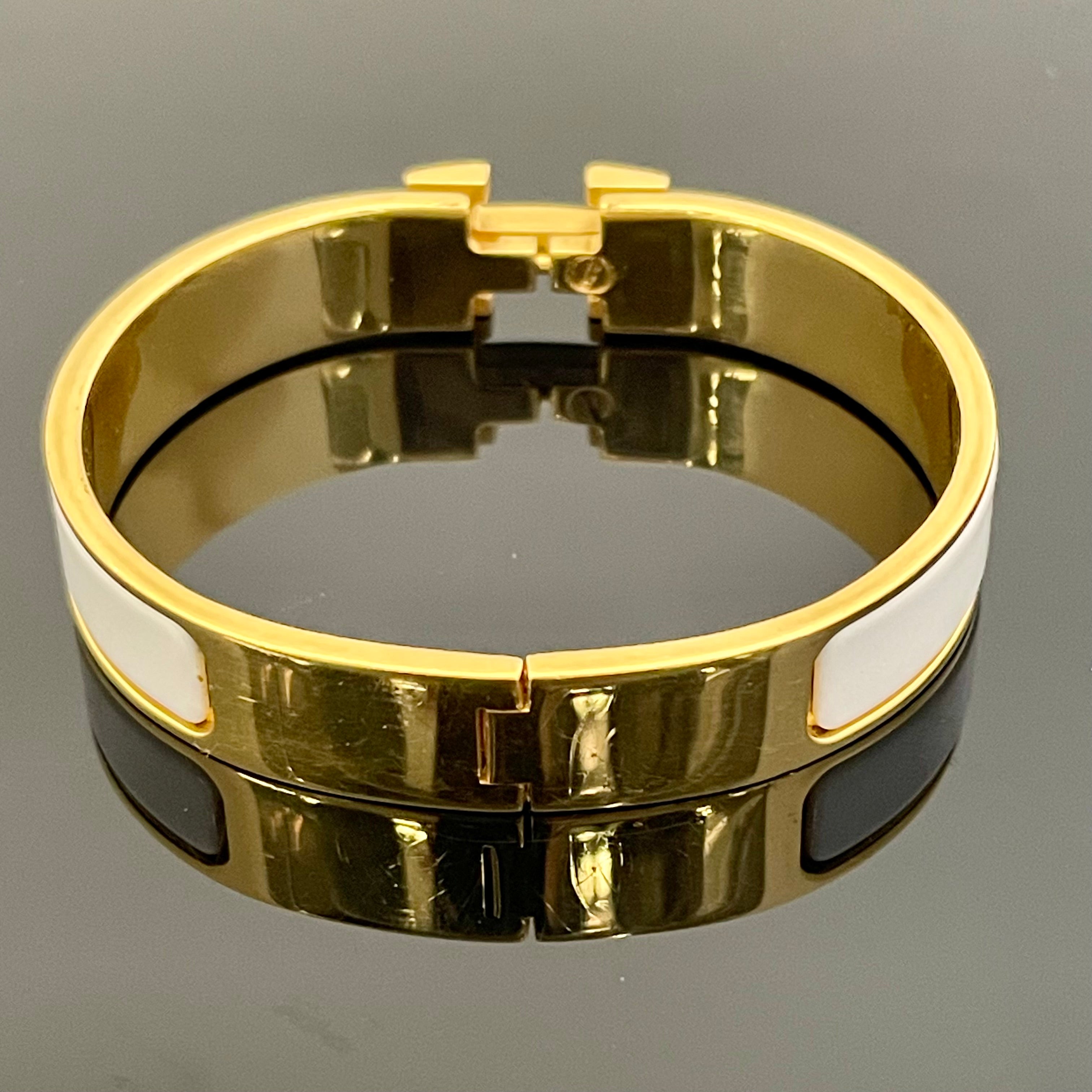HERMES_(エルメス)_エナメルブレスレット _クリックH(ゴールドxホワイト)_中古品