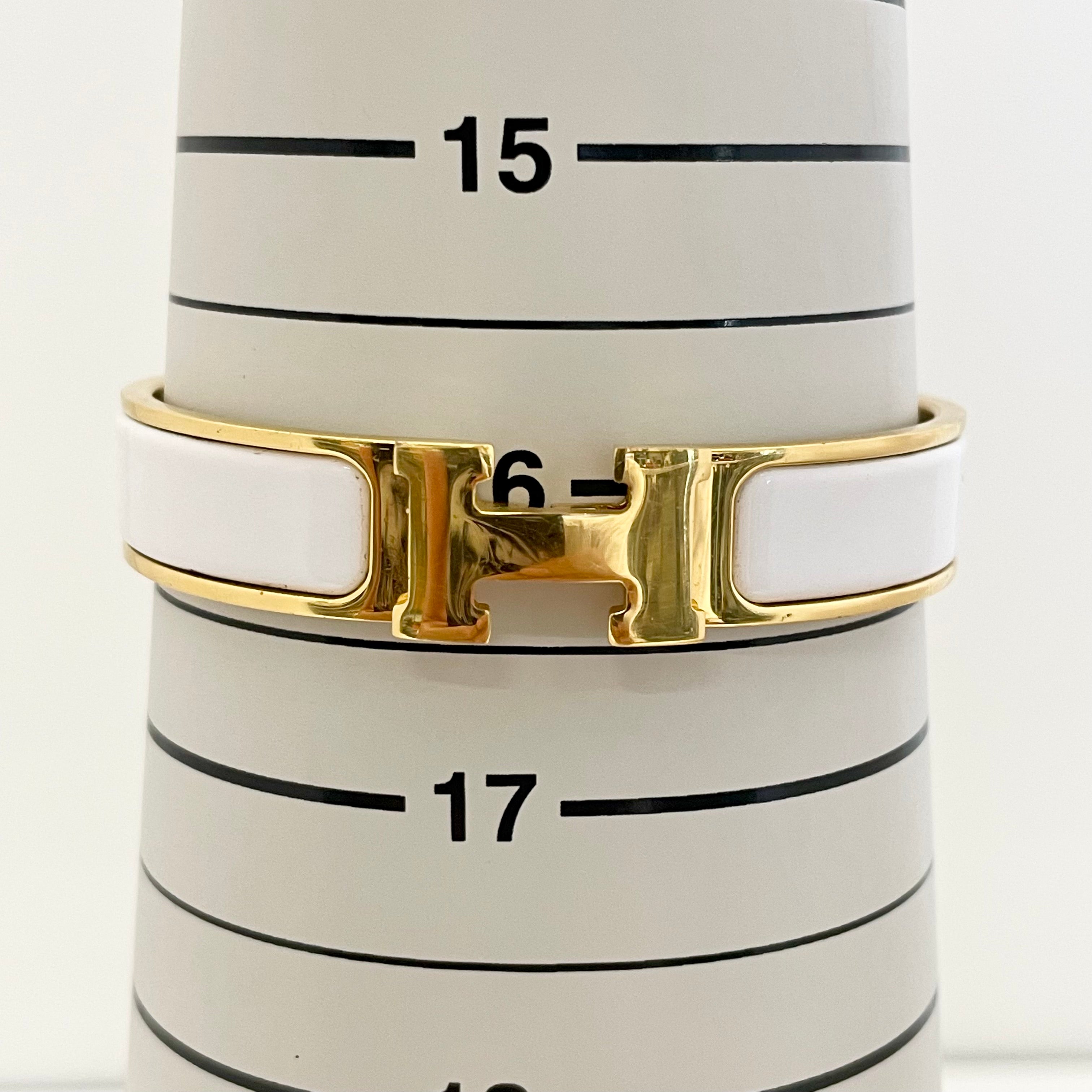 【送料無料】_HERMES_(エルメス)_エナメルブレスレット _クリックH(ゴールドxホワイト)_中古品
