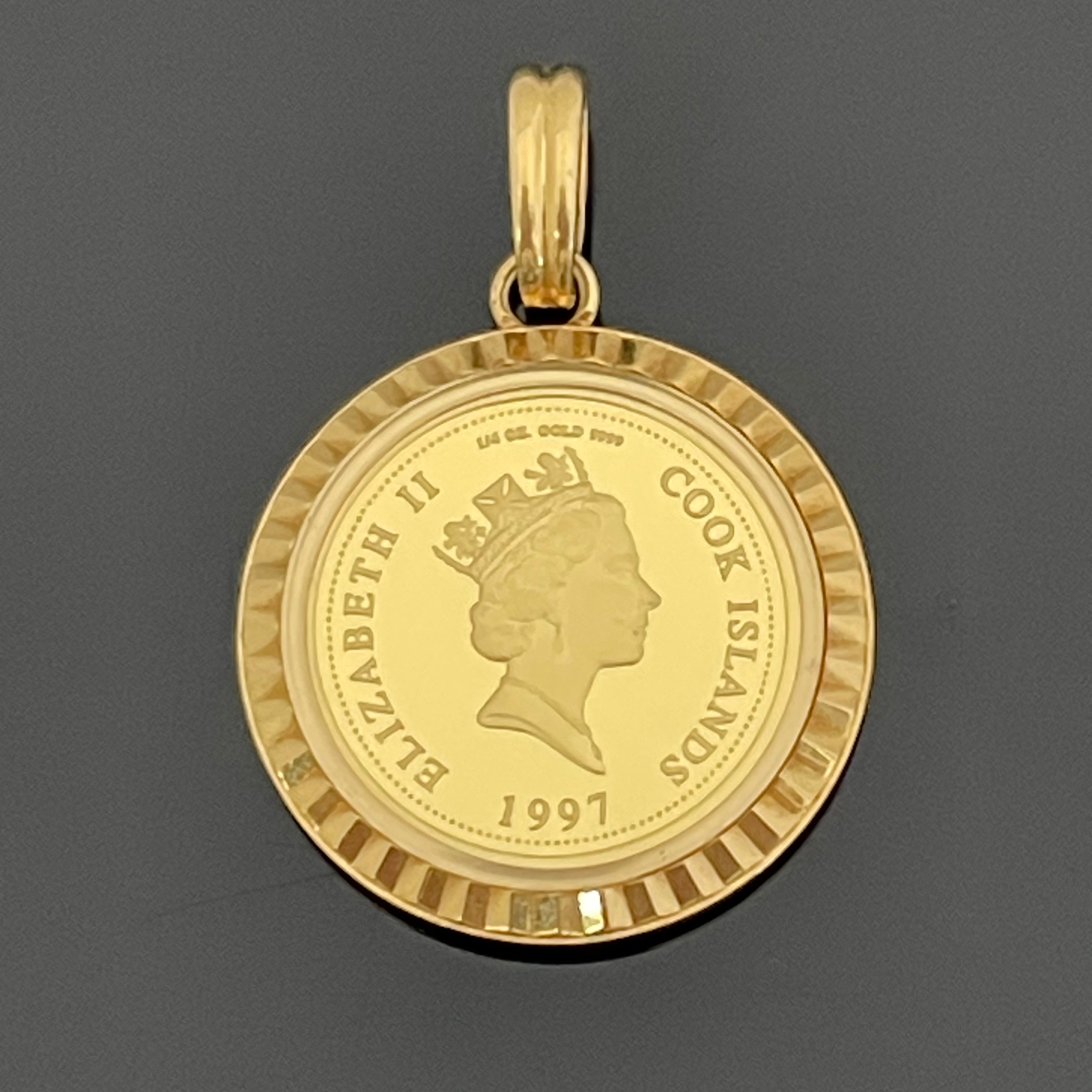 ノンブランド _ダイアナ金貨 1/4oz_ペンダントトップ_K18枠/ガラス付き/15g_中古品