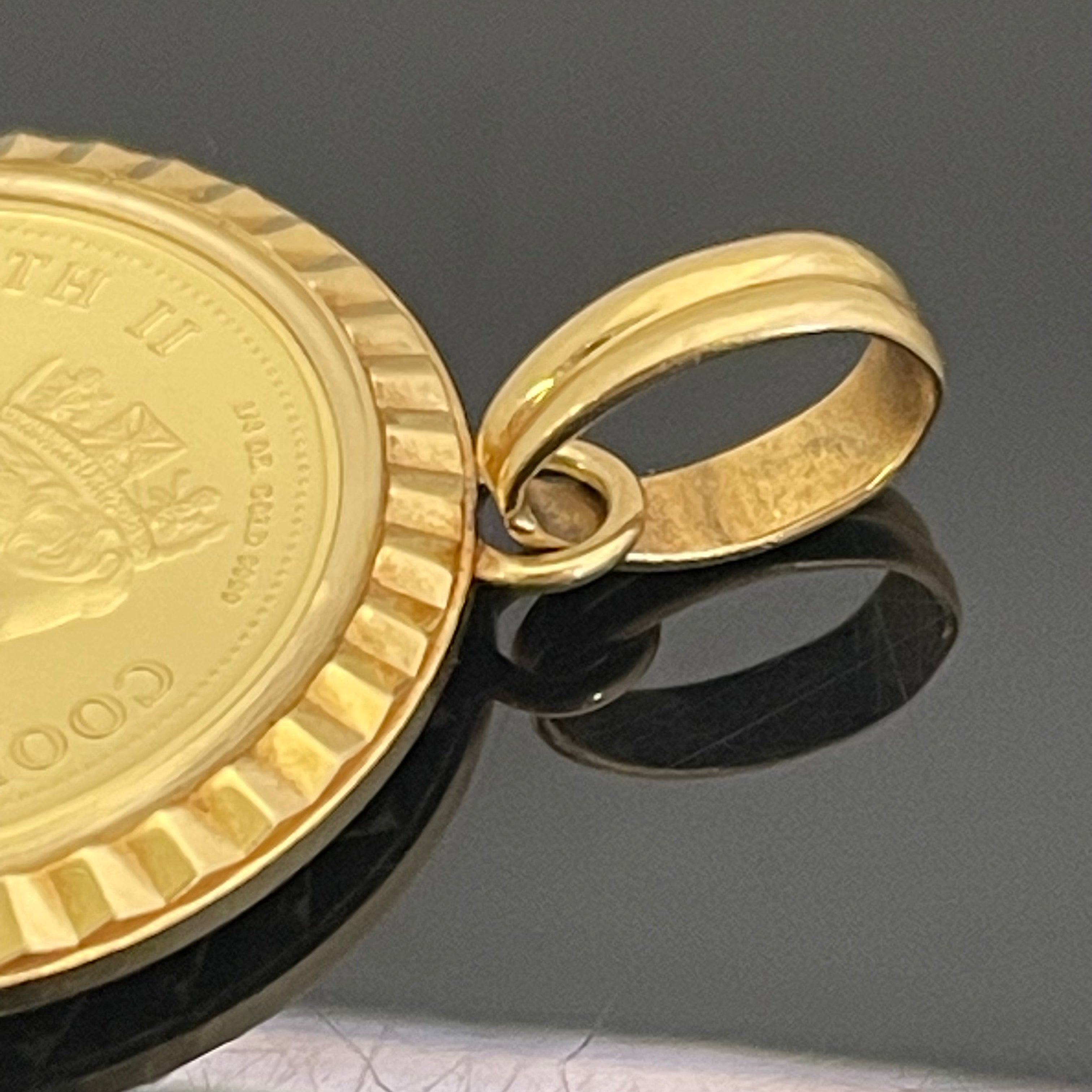 ノンブランド _ダイアナ金貨 1/4oz_ペンダントトップ_K18枠/ガラス付き/15g_中古品