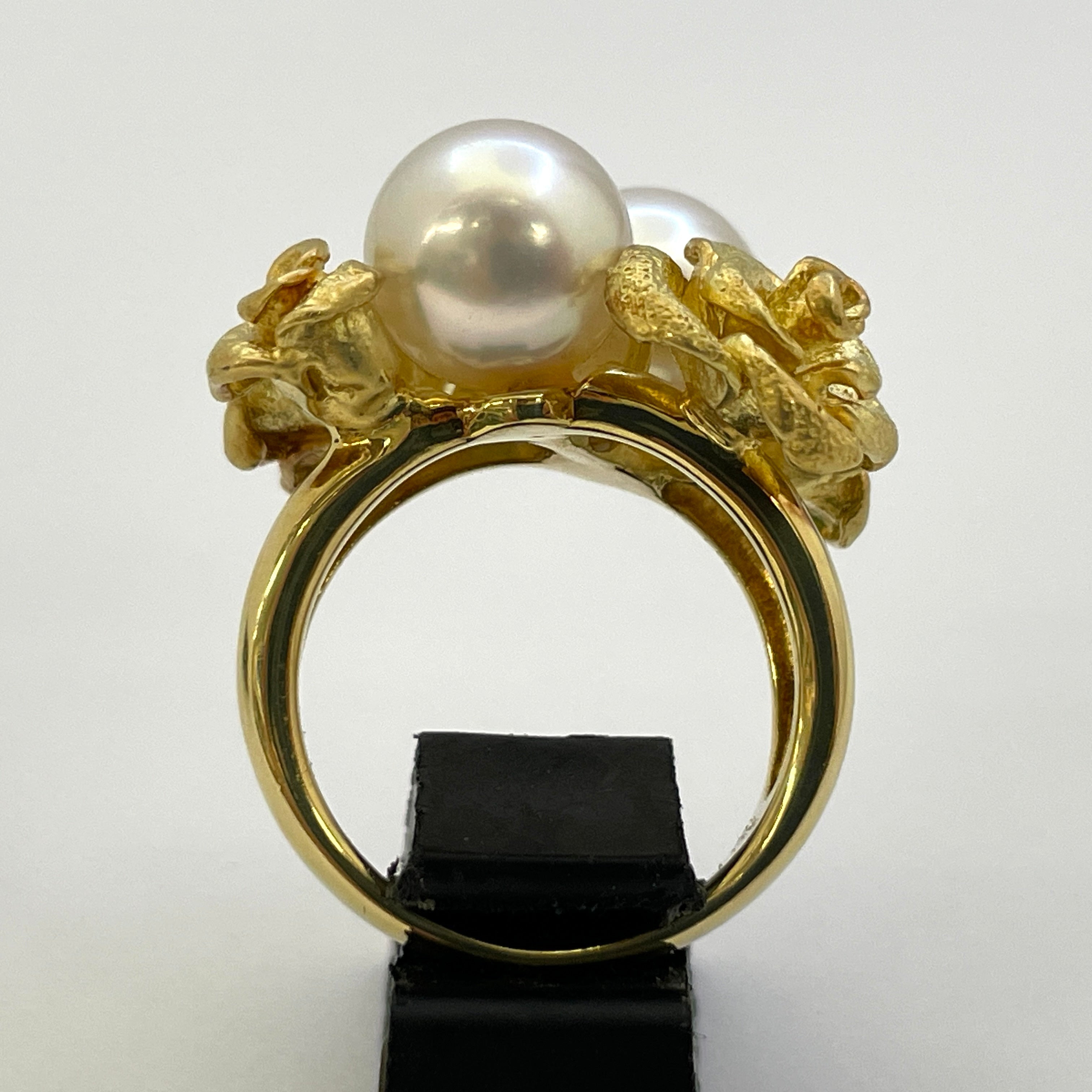 【送料無料】_ノンブランド_K18 パール約9mm×2_ダイヤモンド0.08ct_15.1g リング(指輪)_中古品