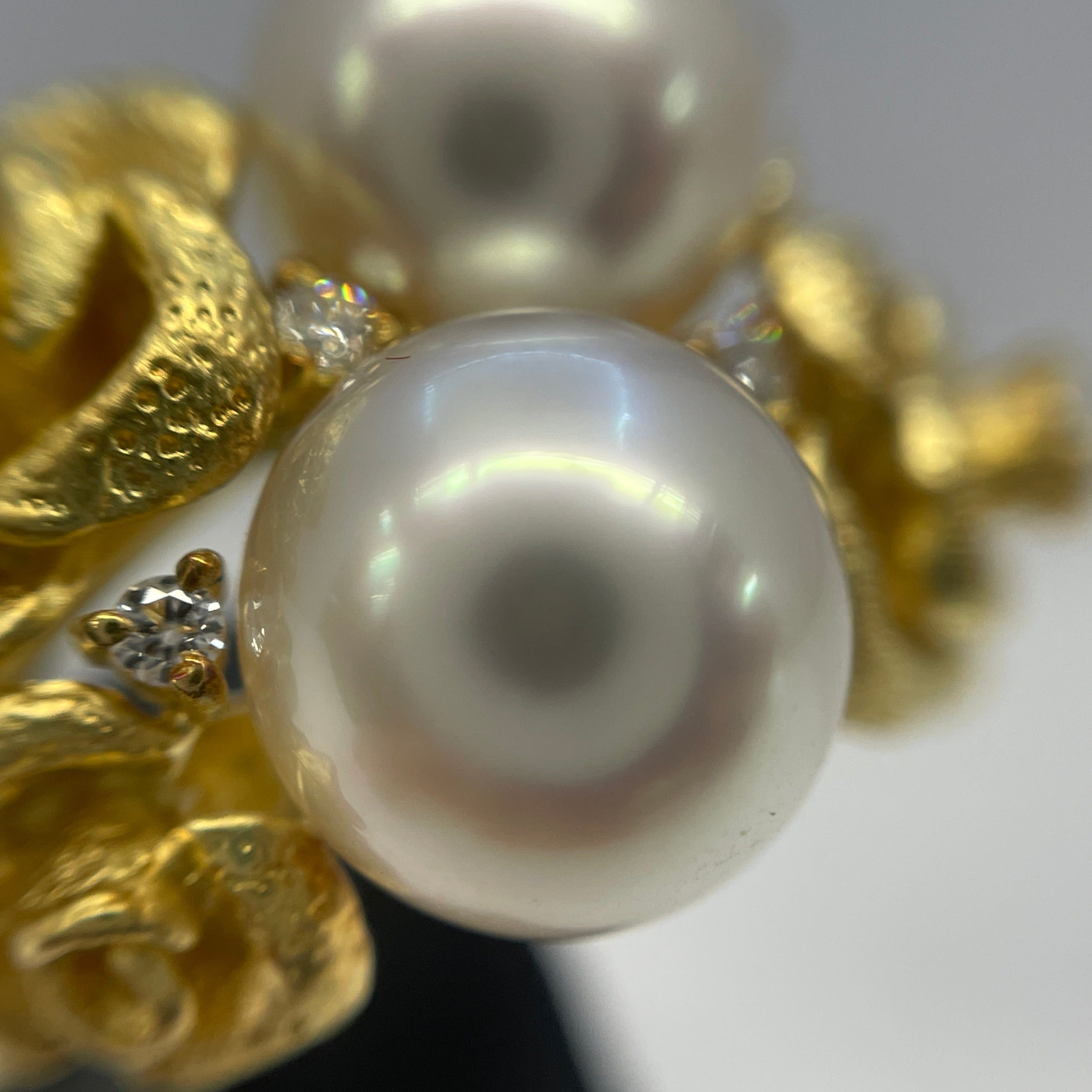 【送料無料】_ノンブランド_K18 パール約9mm×2_ダイヤモンド0.08ct_15.1g リング(指輪)_中古品