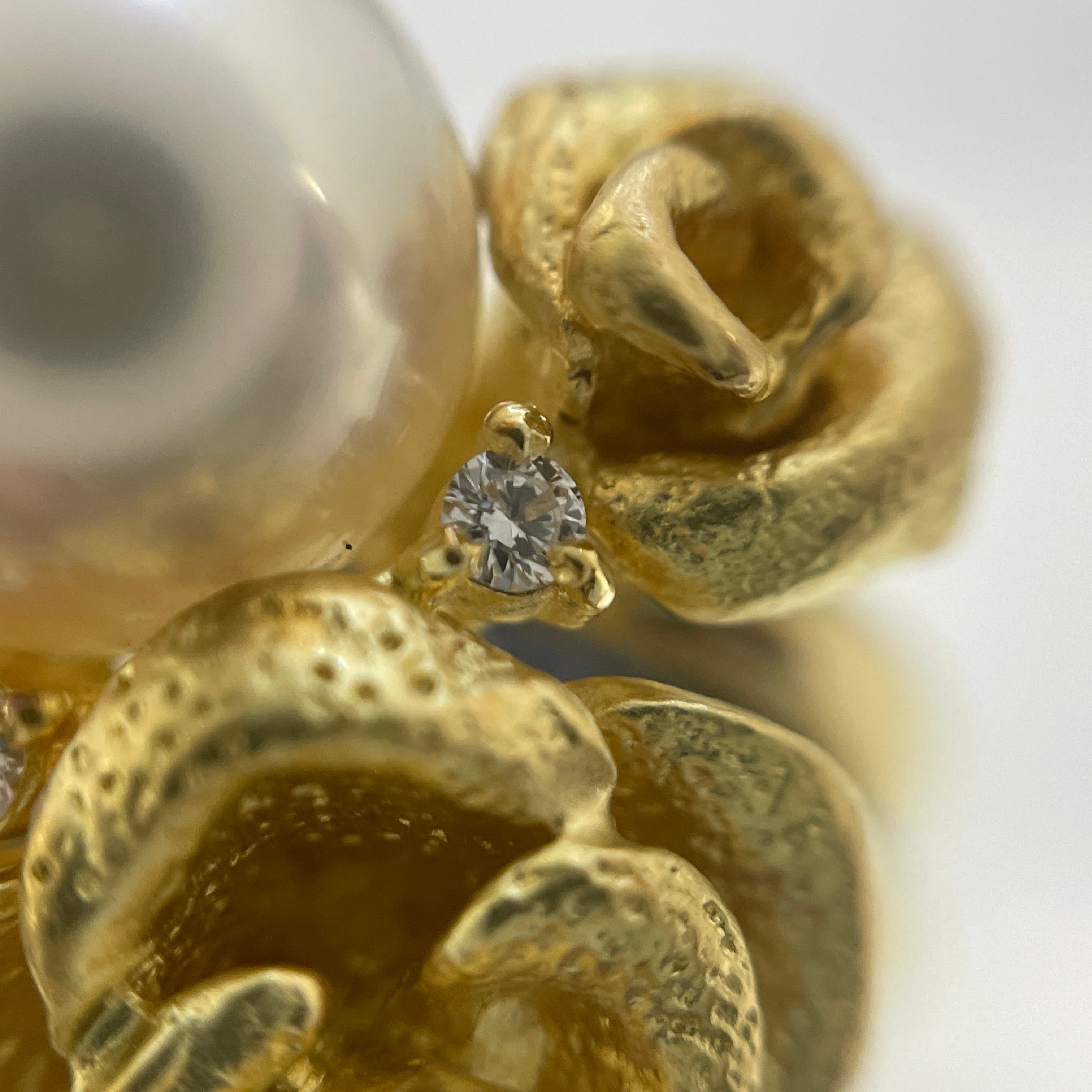 【送料無料】_ノンブランド_K18 パール約9mm×2_ダイヤモンド0.08ct_15.1g リング(指輪)_中古品