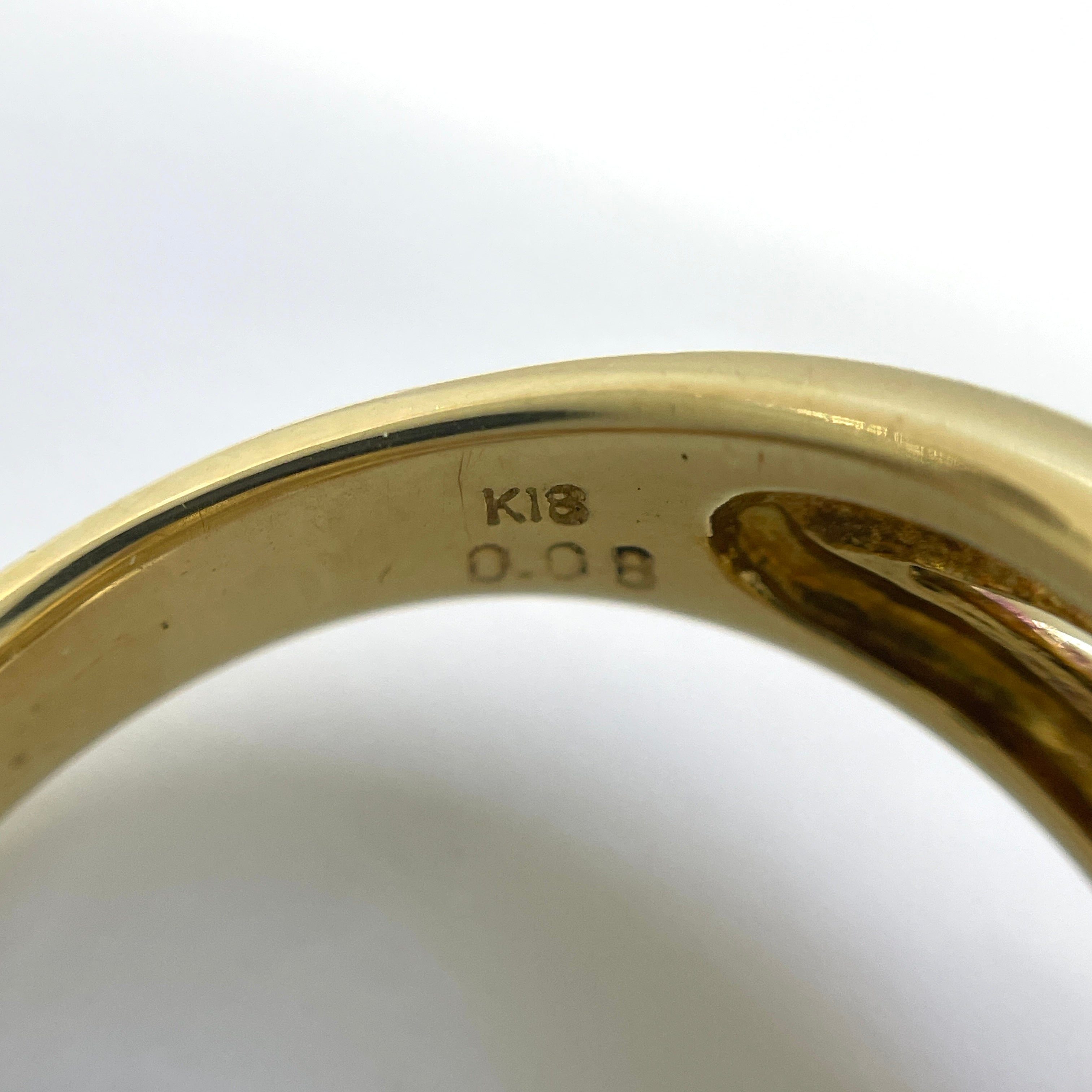 【送料無料】_ノンブランド_K18 パール約9mm×2_ダイヤモンド0.08ct_15.1g リング(指輪)_中古品