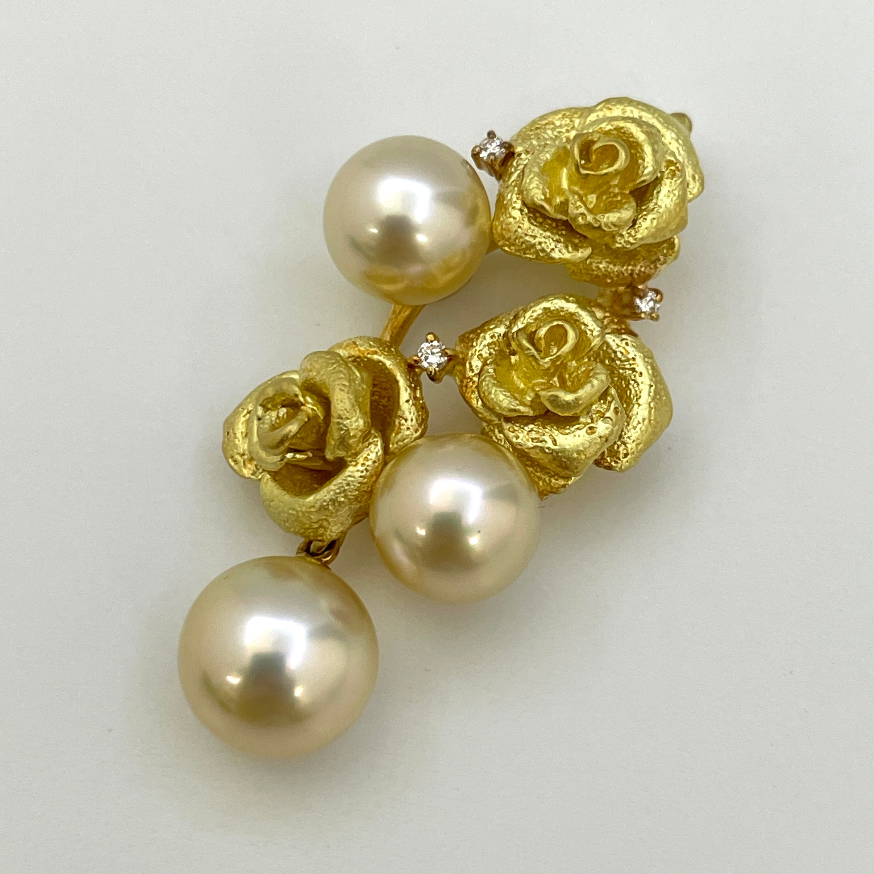 【送料無料】_ノンブランド_K18 パール8.7mm 8.9mm 10mm_ダイヤモンド0.04ct 12.2g_バラモチーフ ペンダントトップ_中古品