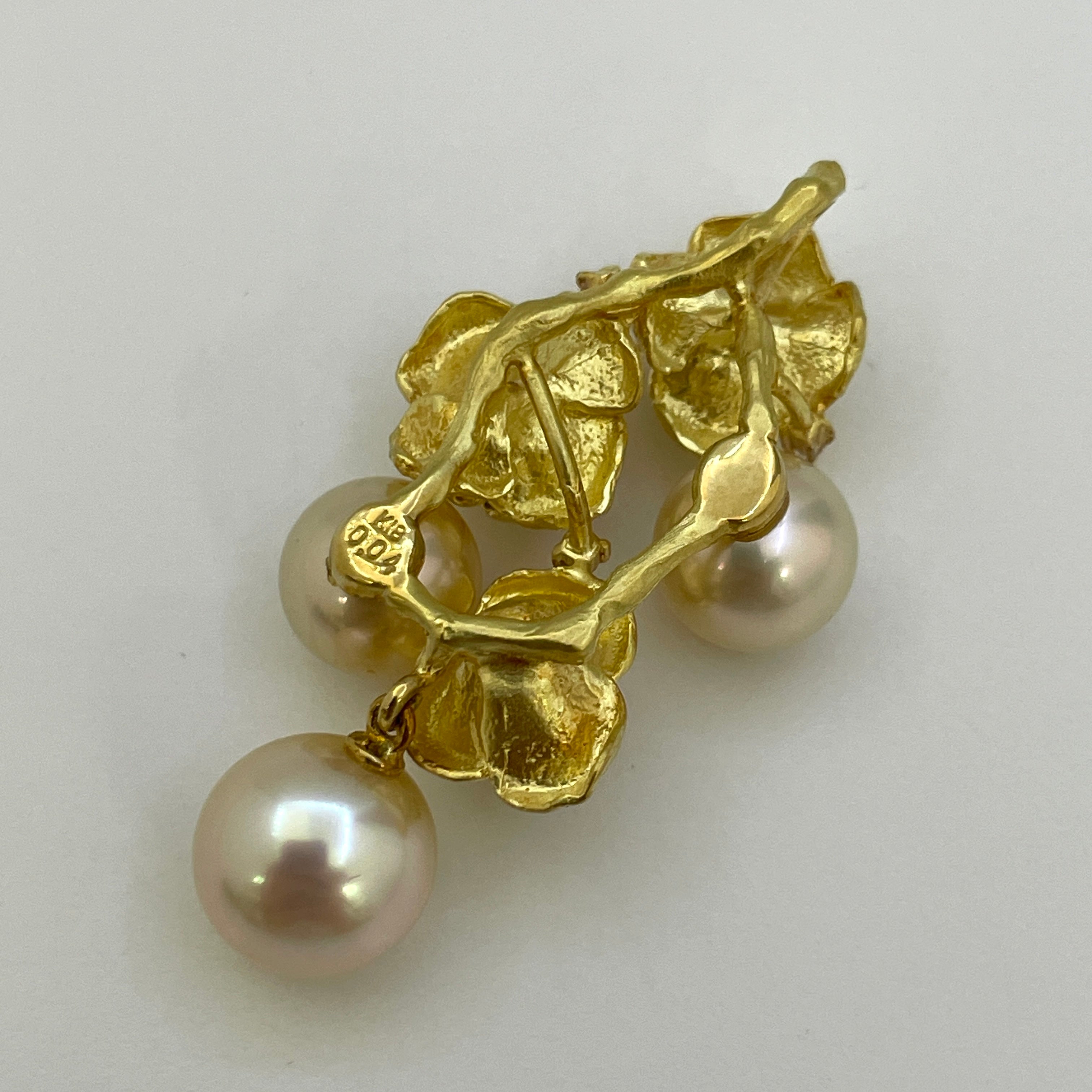 【送料無料】_ノンブランド_K18 パール8.7mm 8.9mm 10mm_ダイヤモンド0.04ct 12.2g_バラモチーフ ペンダントトップ_中古品