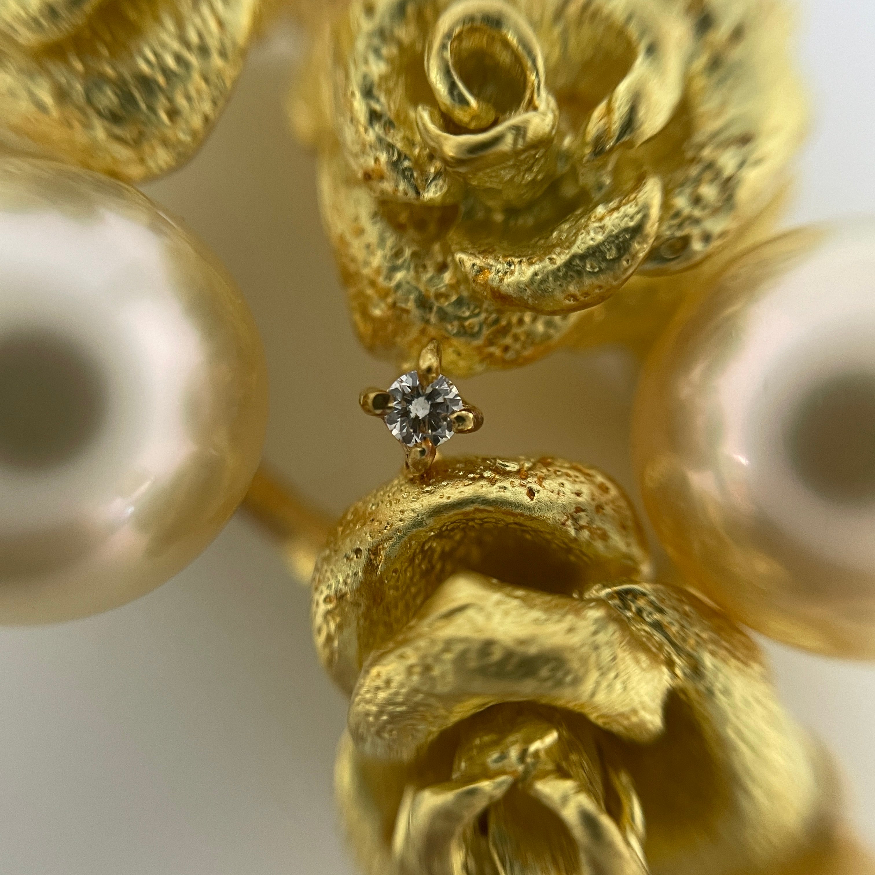 【送料無料】_ノンブランド_K18 パール8.7mm 8.9mm 10mm_ダイヤモンド0.04ct 12.2g_バラモチーフ ペンダントトップ_中古品