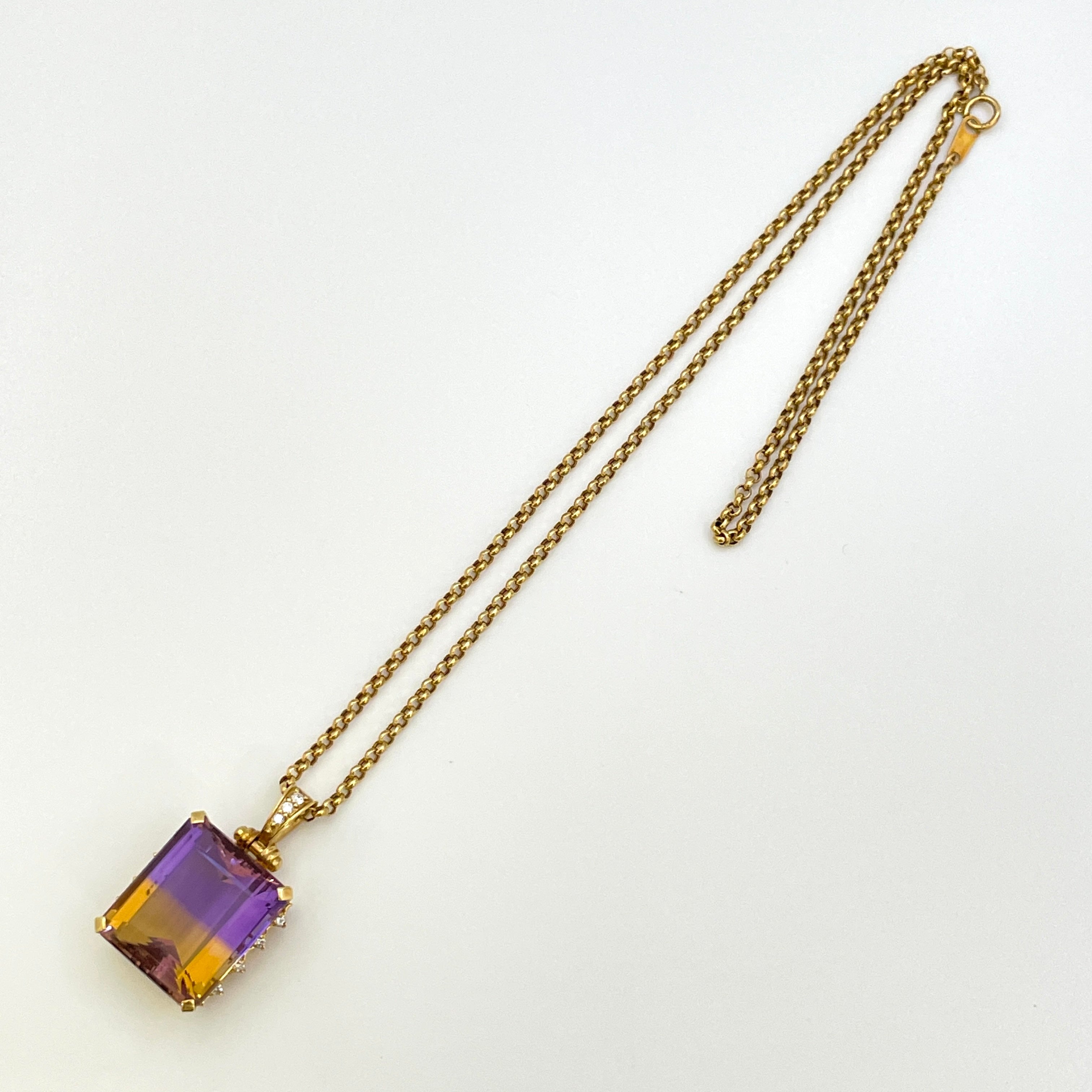 【送料無料】_ノンブランド_K18 アメトリン30.62ct FD0.25ct_17.7g 50cm ネックレス_中古品