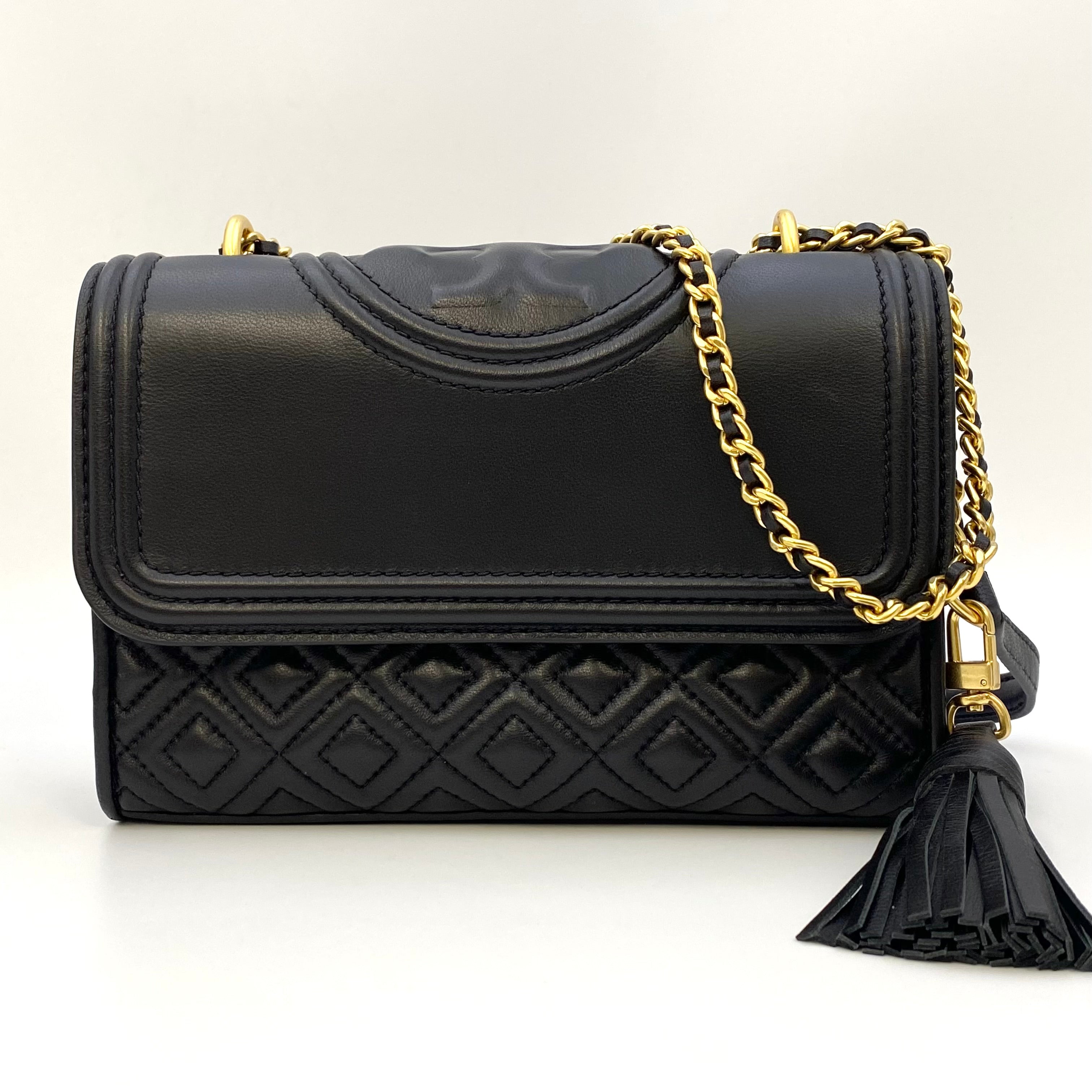 TORY BURCH_(トリーバーチ)_キルティング レザー_ブラック/ゴールド金具_チェーンショルダー_中古品