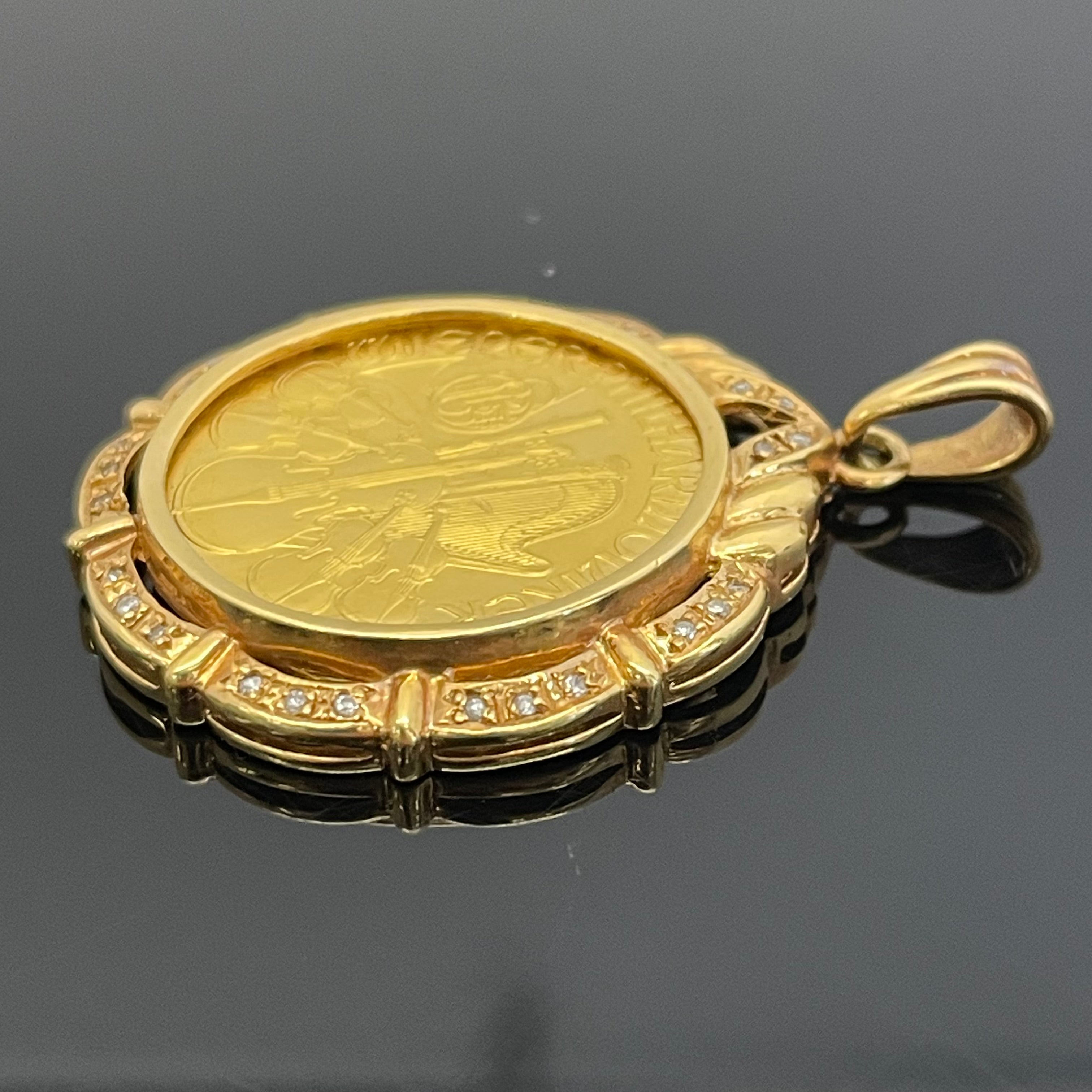 ノンブランド _ウィーンハーモニー金貨_ペンダントトップ_純金1/4oz・枠K18 _FD0.18ct/総重量12. 2g_中古品
