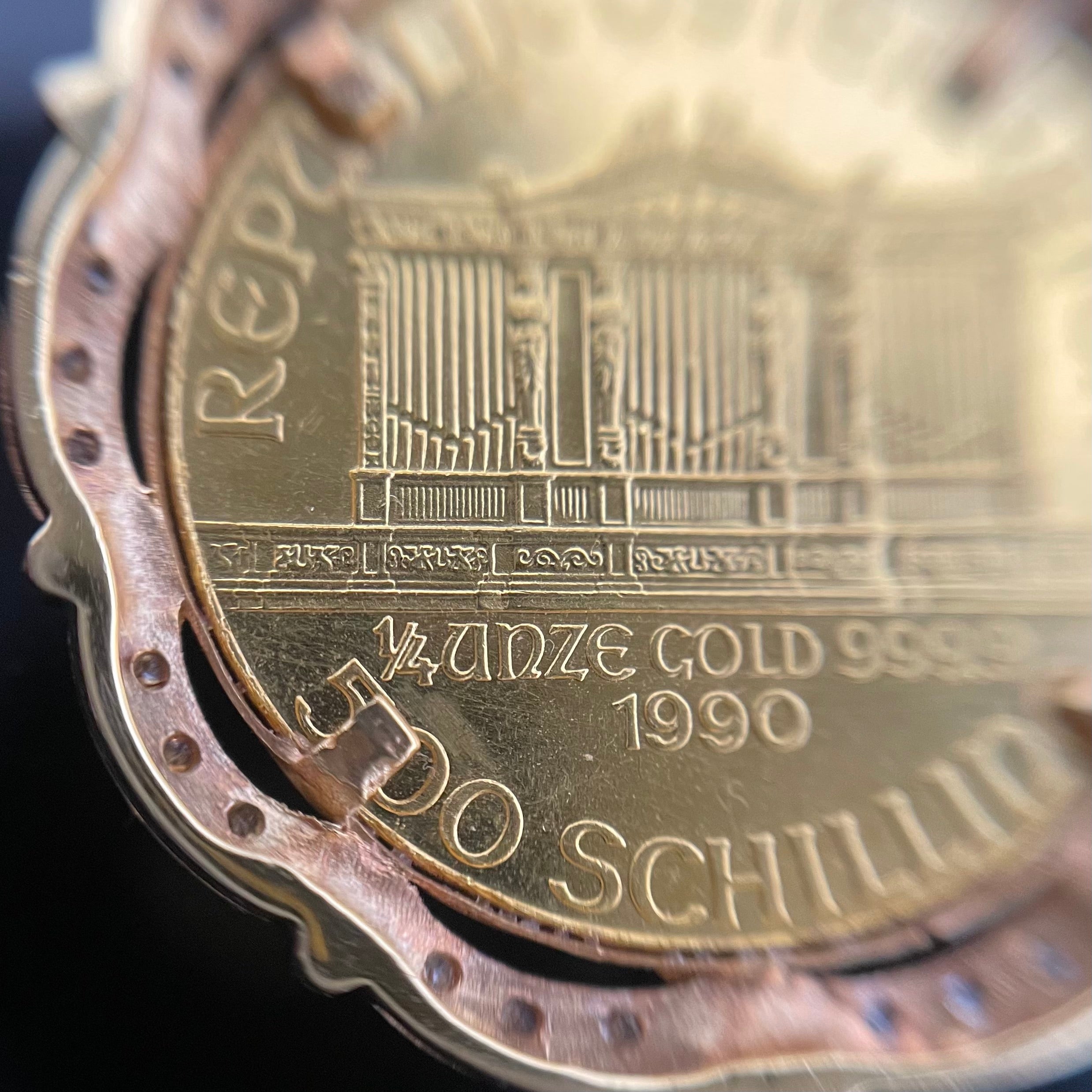 ノンブランド _ウィーンハーモニー金貨_ペンダントトップ_純金1/4oz・枠K18 _FD0.18ct/総重量12. 2g_中古品