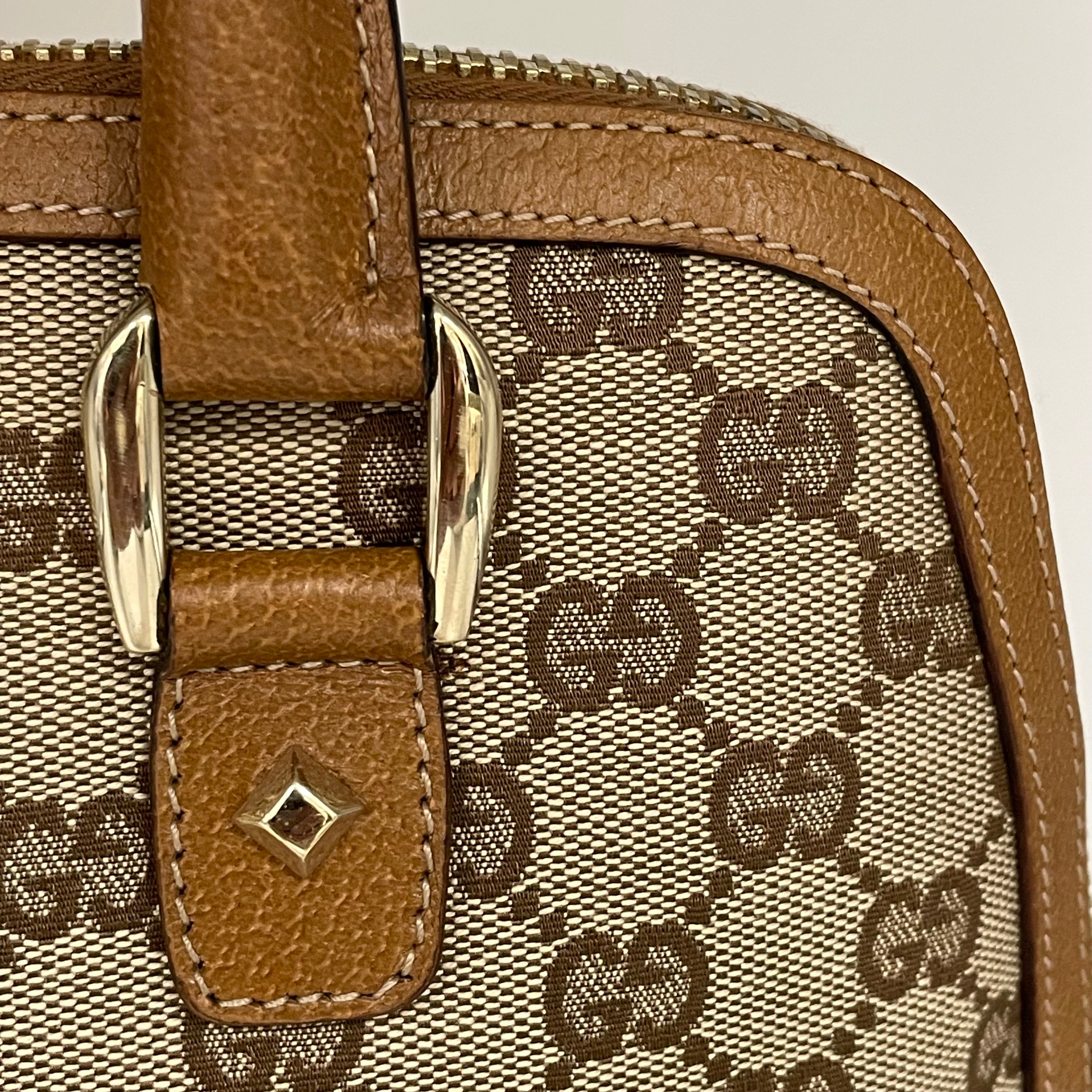 GUCCI_(グッチ)_GGキャンバス _ブラウンレザー _ハンドバッグ131023_中古品