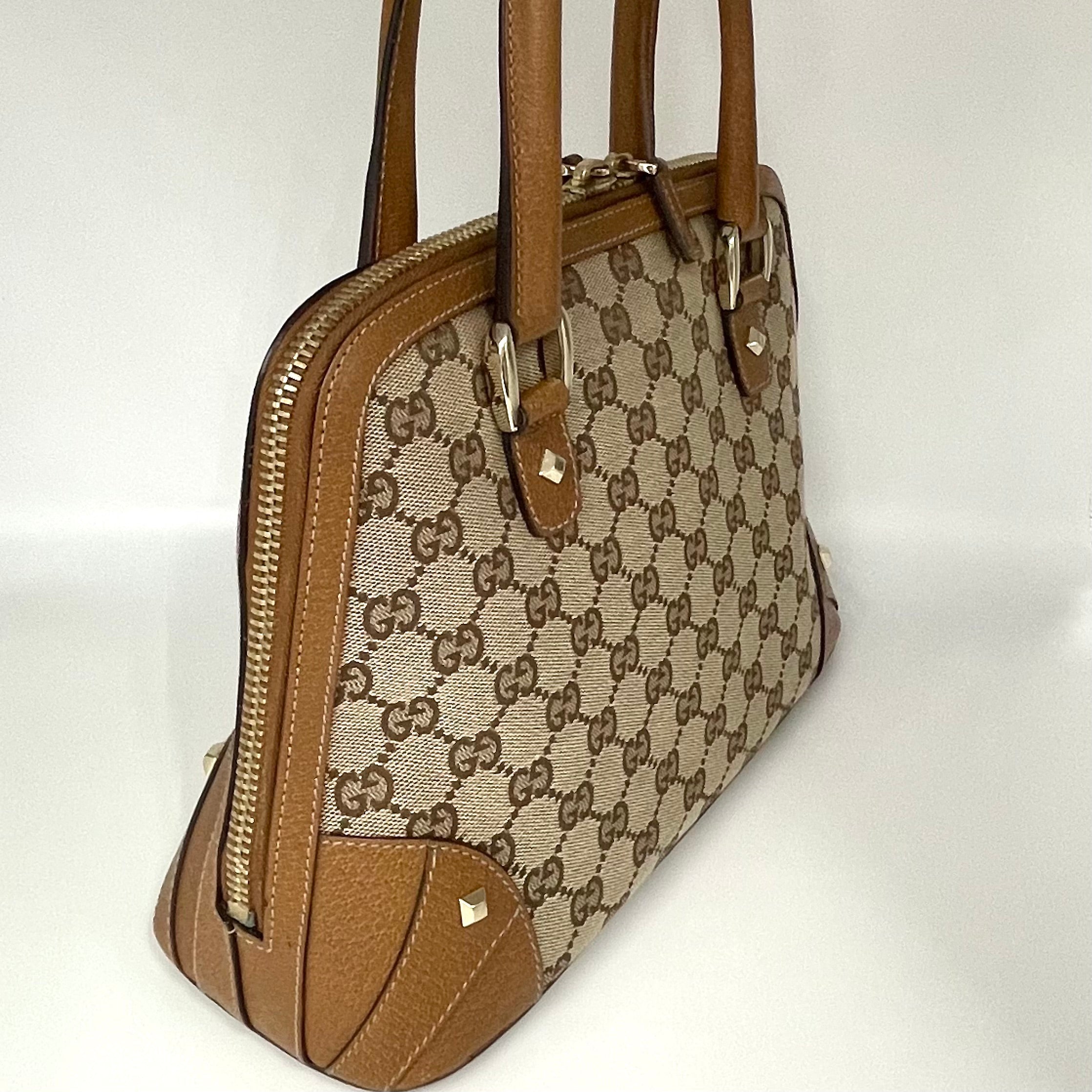 GUCCI_(グッチ)_GGキャンバス _ブラウンレザー _ハンドバッグ131023_中古品