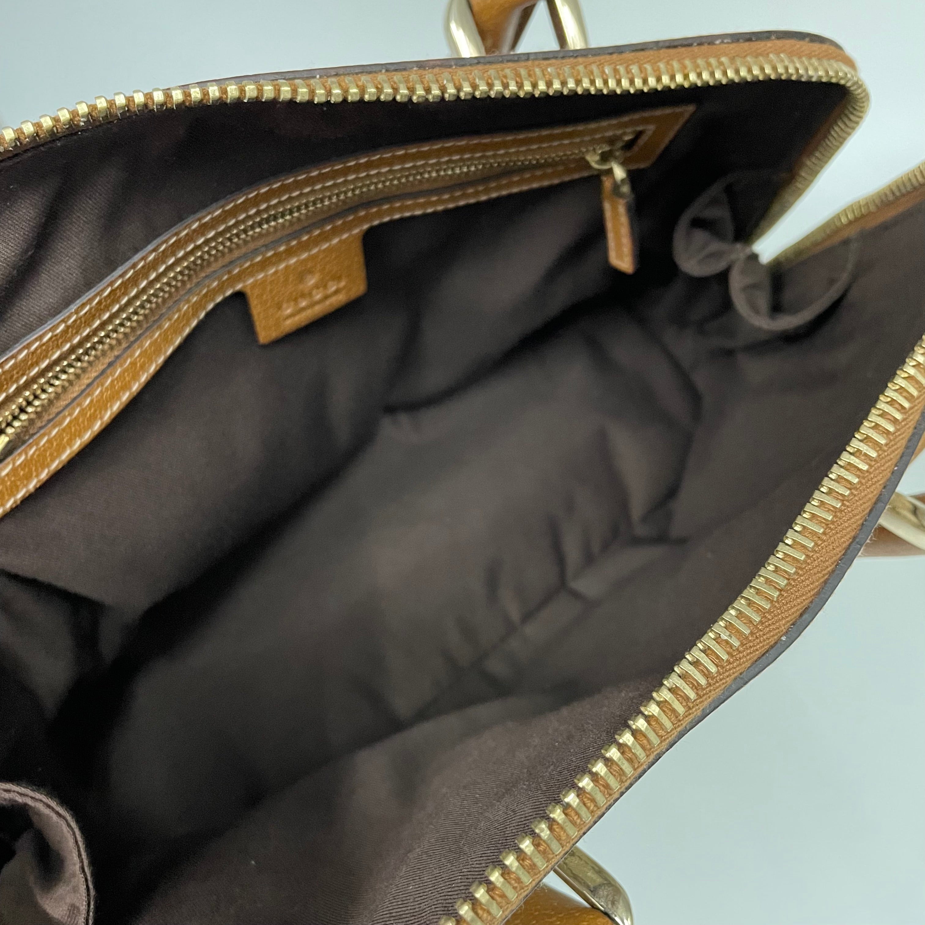 GUCCI_(グッチ)_GGキャンバス _ブラウンレザー _ハンドバッグ131023_中古品