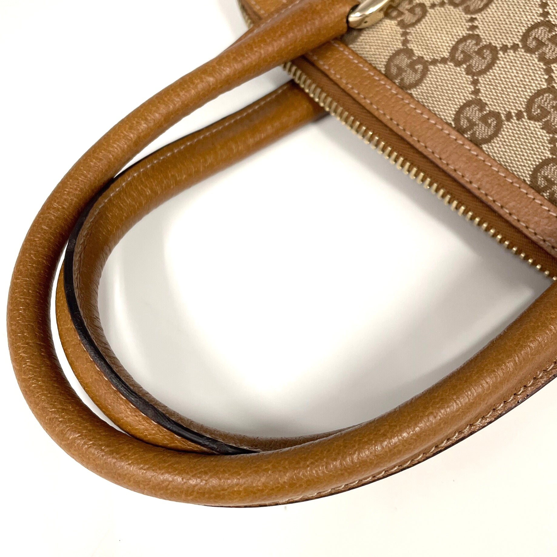 GUCCI_(グッチ)_GGキャンバス _ブラウンレザー _ハンドバッグ131023_中古品