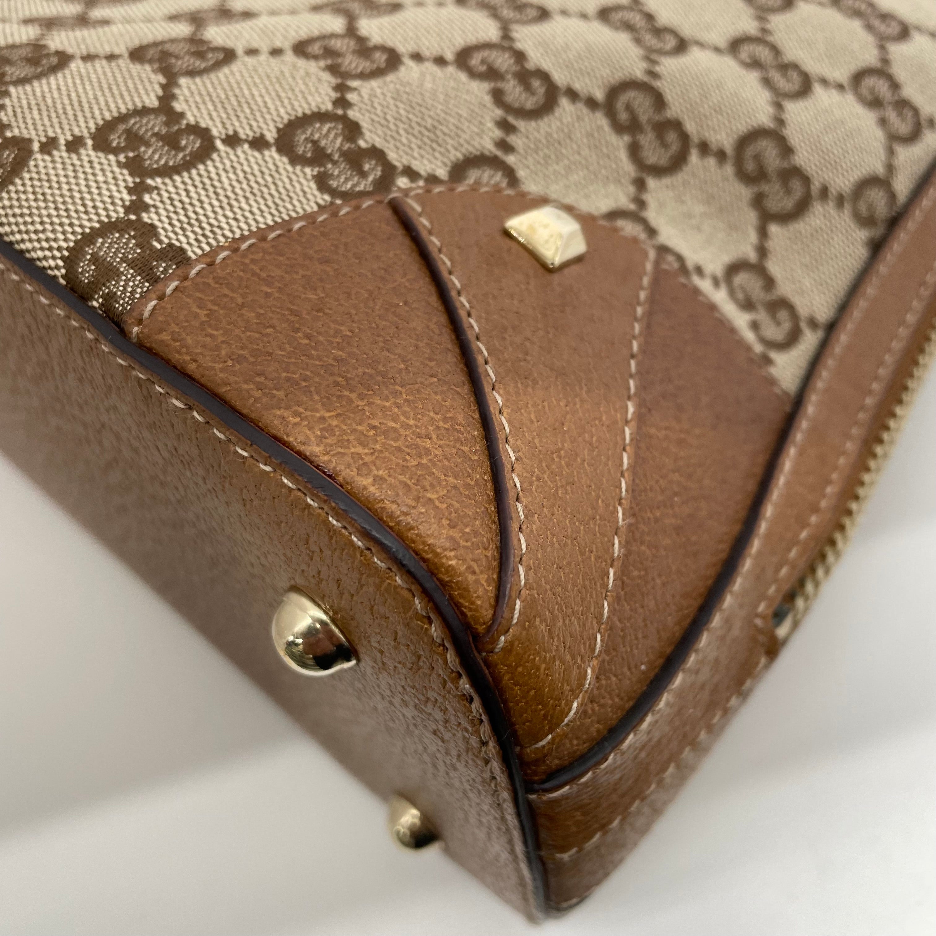 GUCCI_(グッチ)_GGキャンバス _ブラウンレザー _ハンドバッグ131023_中古品