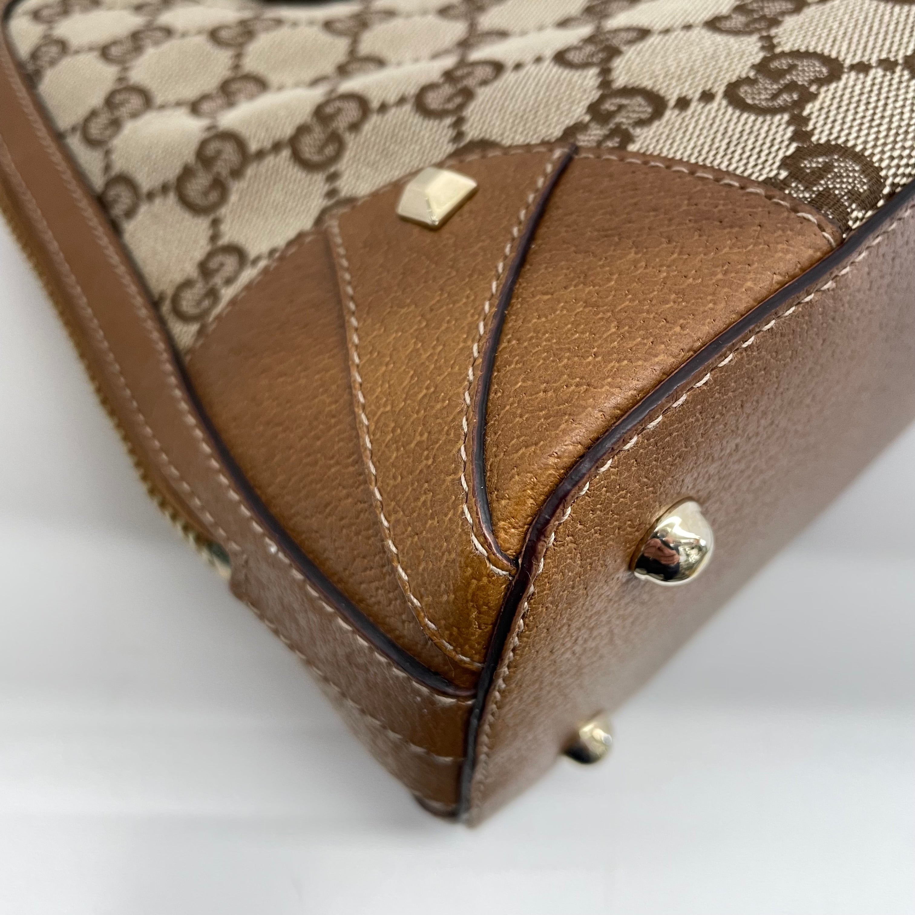 GUCCI_(グッチ)_GGキャンバス _ブラウンレザー _ハンドバッグ131023_中古品