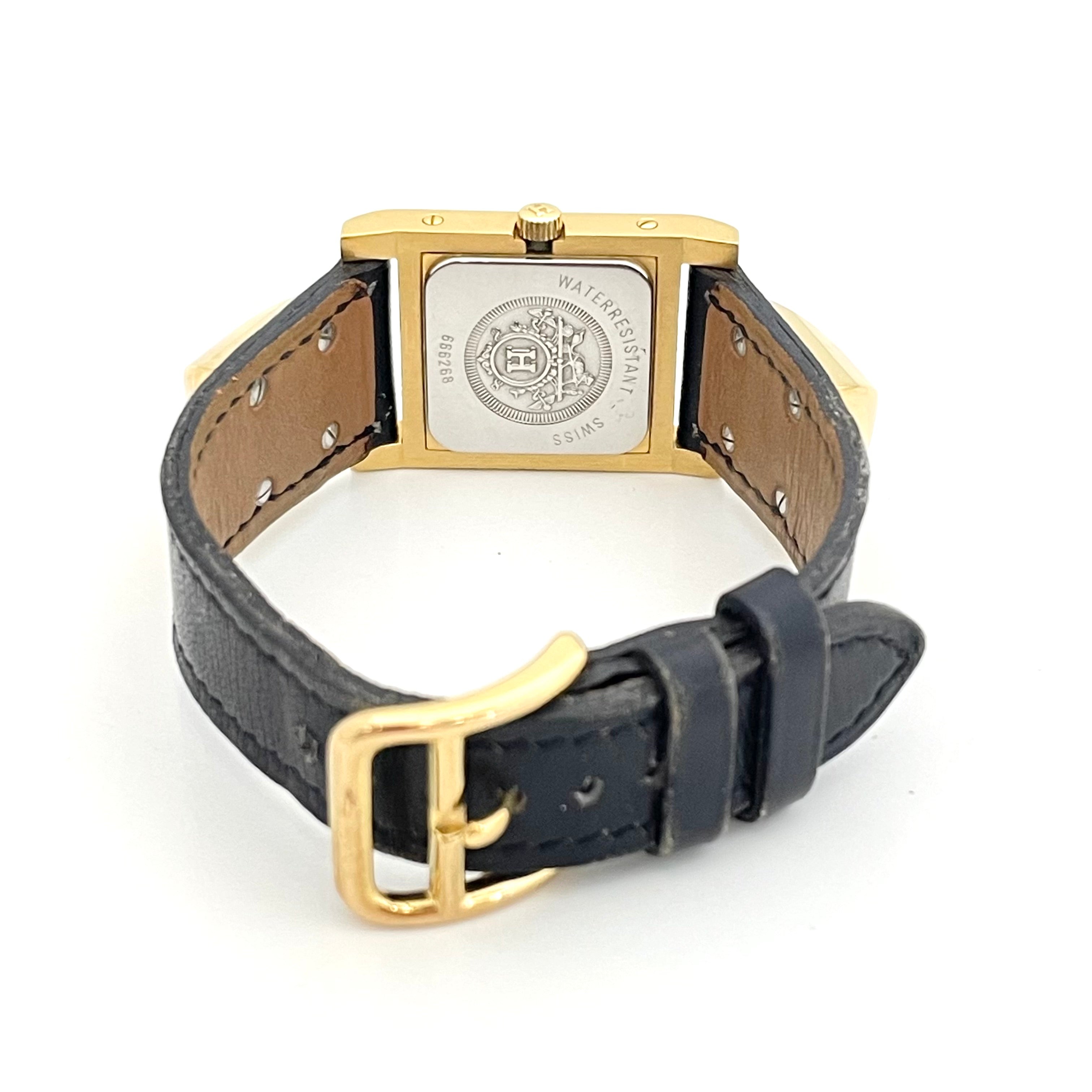 HERMES_(エルメス) _メドール _レディス腕時計_ゴールド/白文字盤 _黒レザーベルト_中古品