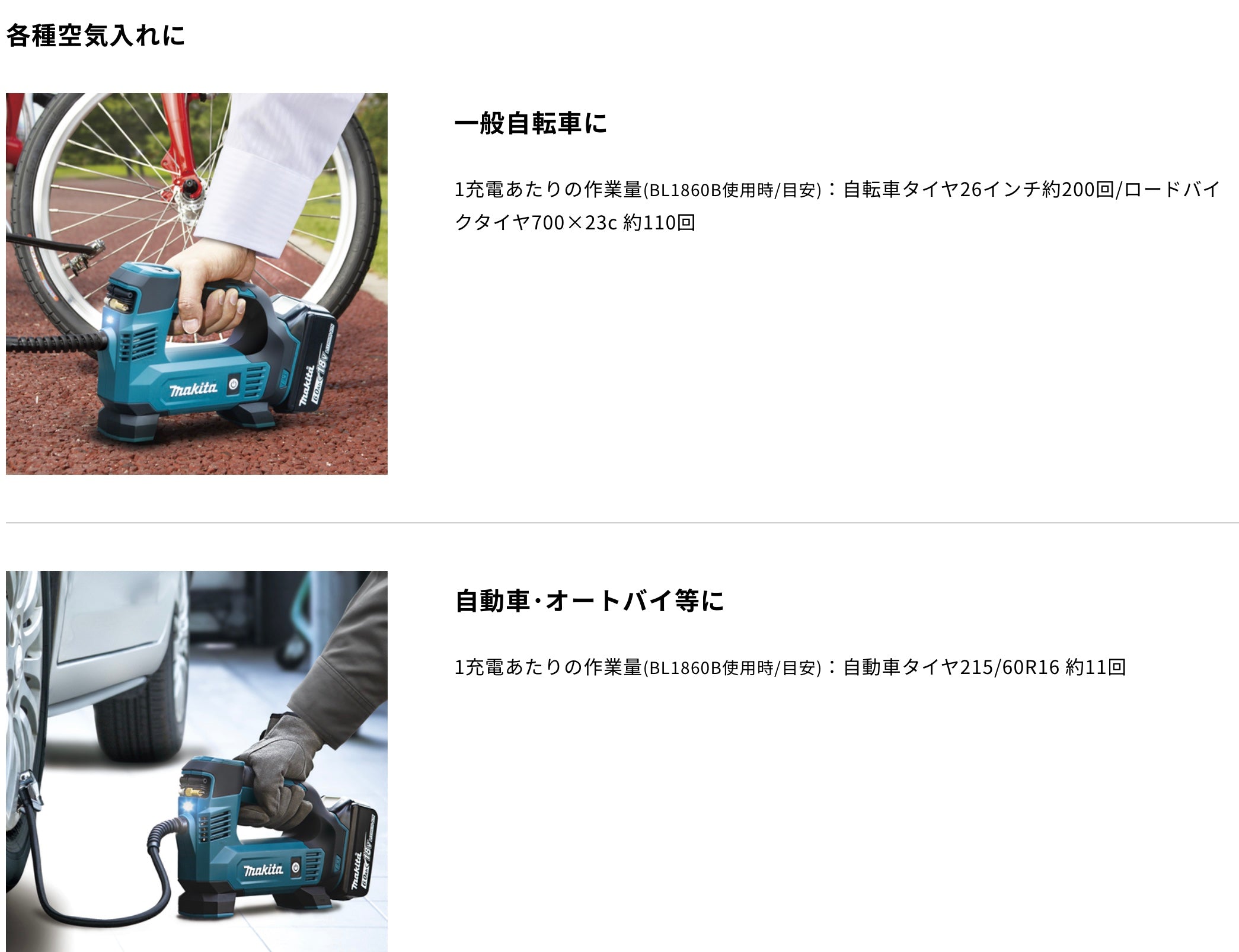 Makita_(マキタ)_充電式空気入れMP180D_充電器/バッテリ付き_未使用品