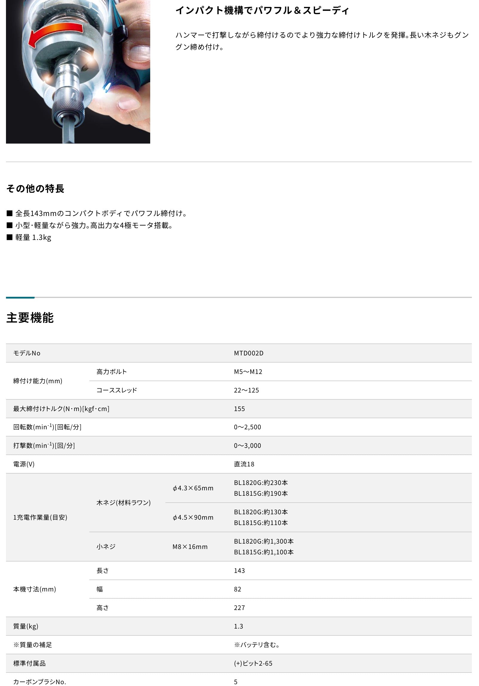 【送料無料】_ makita_(マキタ)_充電式インパクトドライバ_MTD002DSAX_バッテリ2個/充電器付き_未使用品