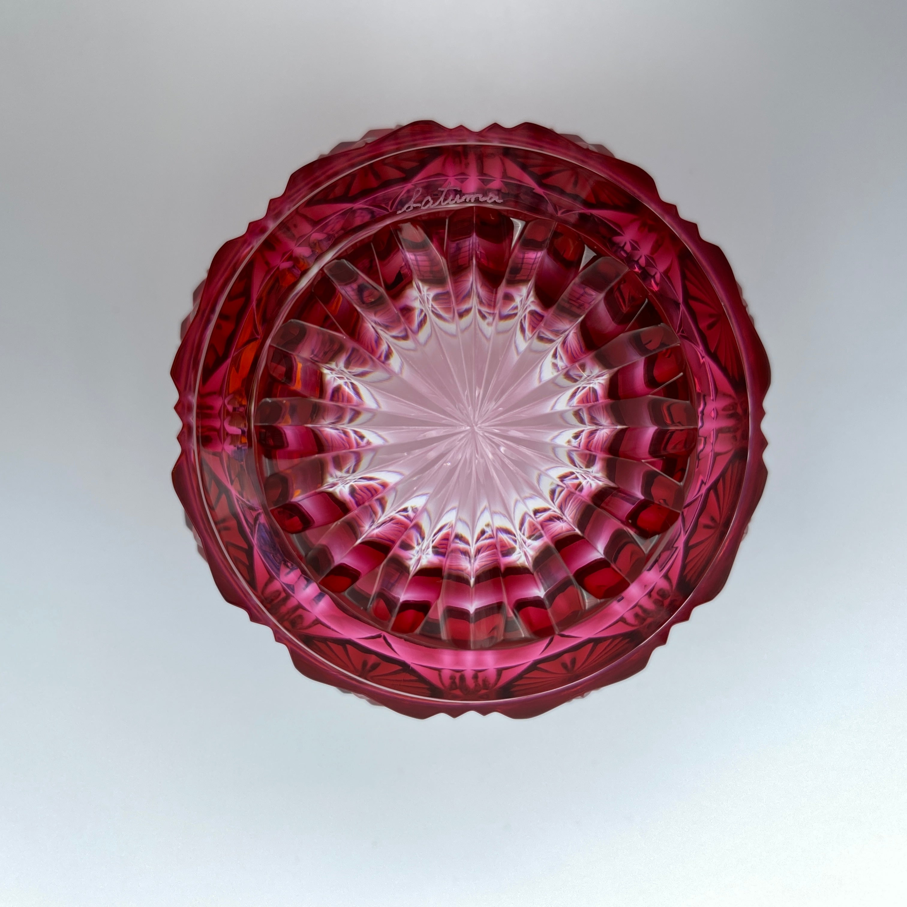 薩摩びーどろ工芸 作_復元 薩摩切子 色被せガラス_切子 猪口揃(金赤/緑)_中古品