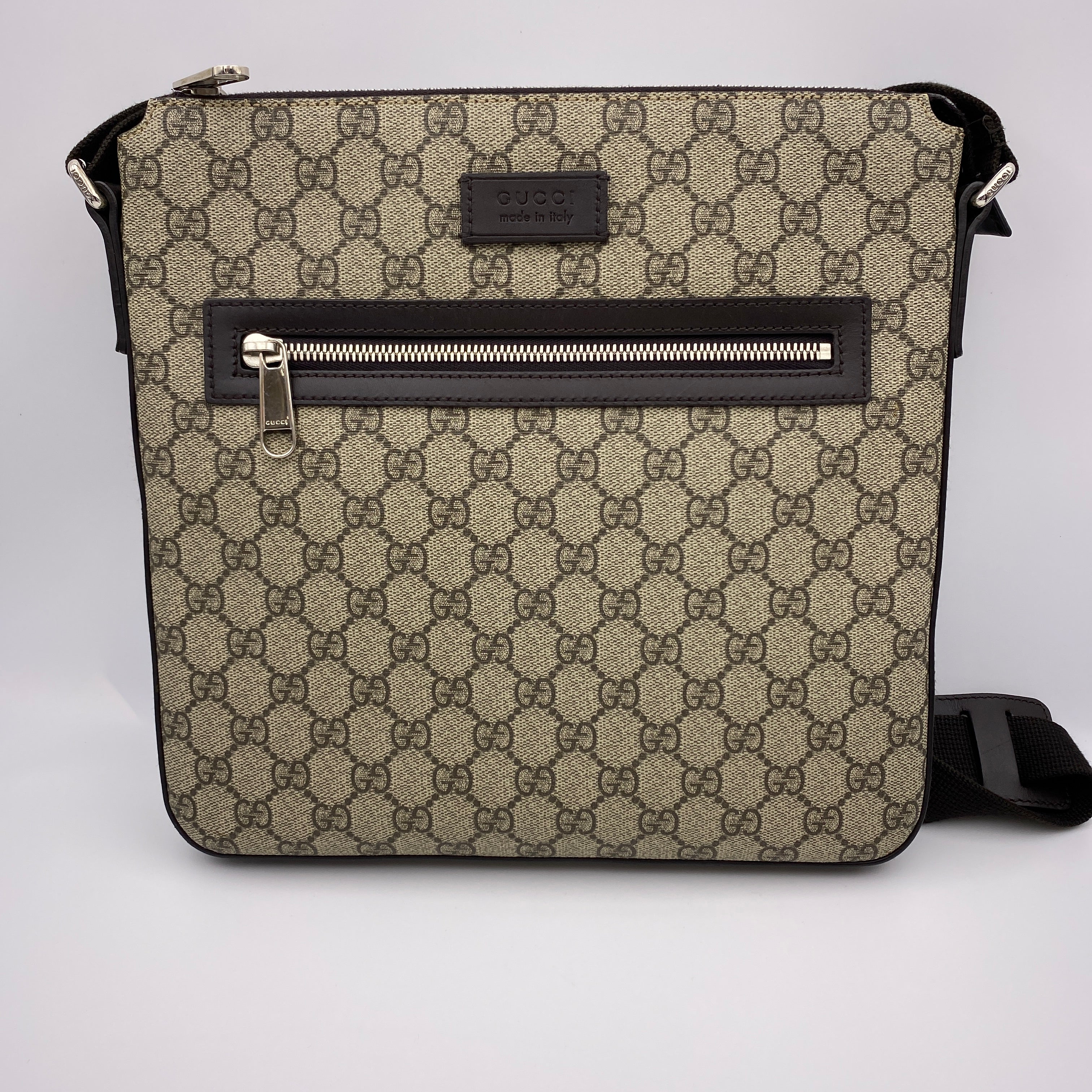 【送料無料】_ GUCCI_(グッチ)_GGスプリームショルダーバッグ _PVCベージュ/ダークブラウン406408_中古品