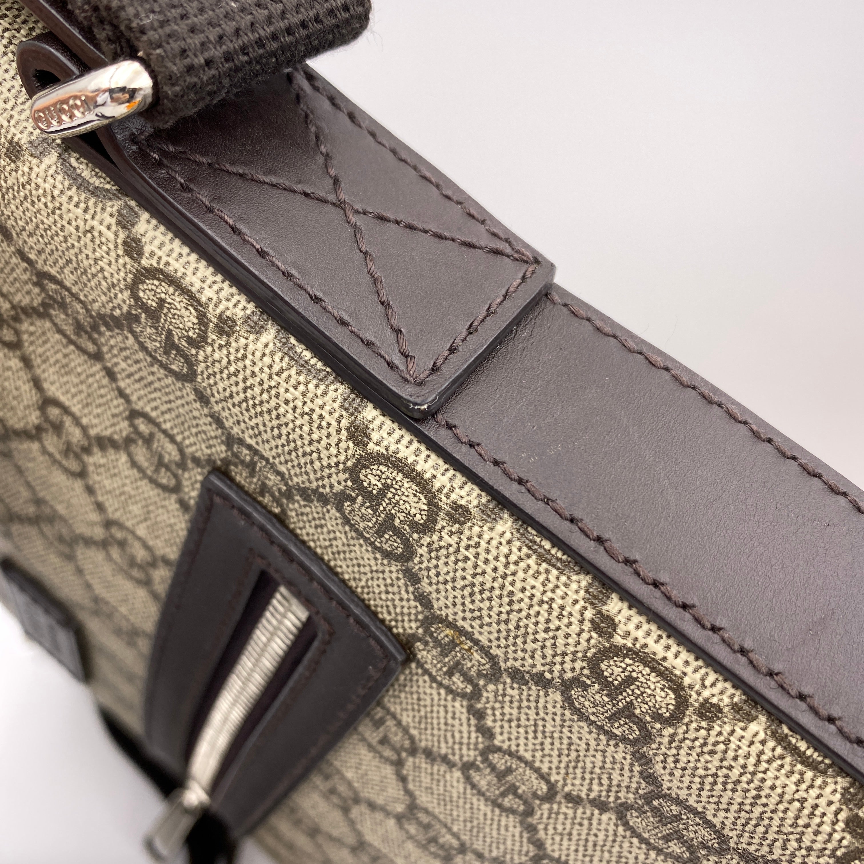 【送料無料】_ GUCCI_(グッチ)_GGスプリームショルダーバッグ _PVCベージュ/ダークブラウン406408_中古品