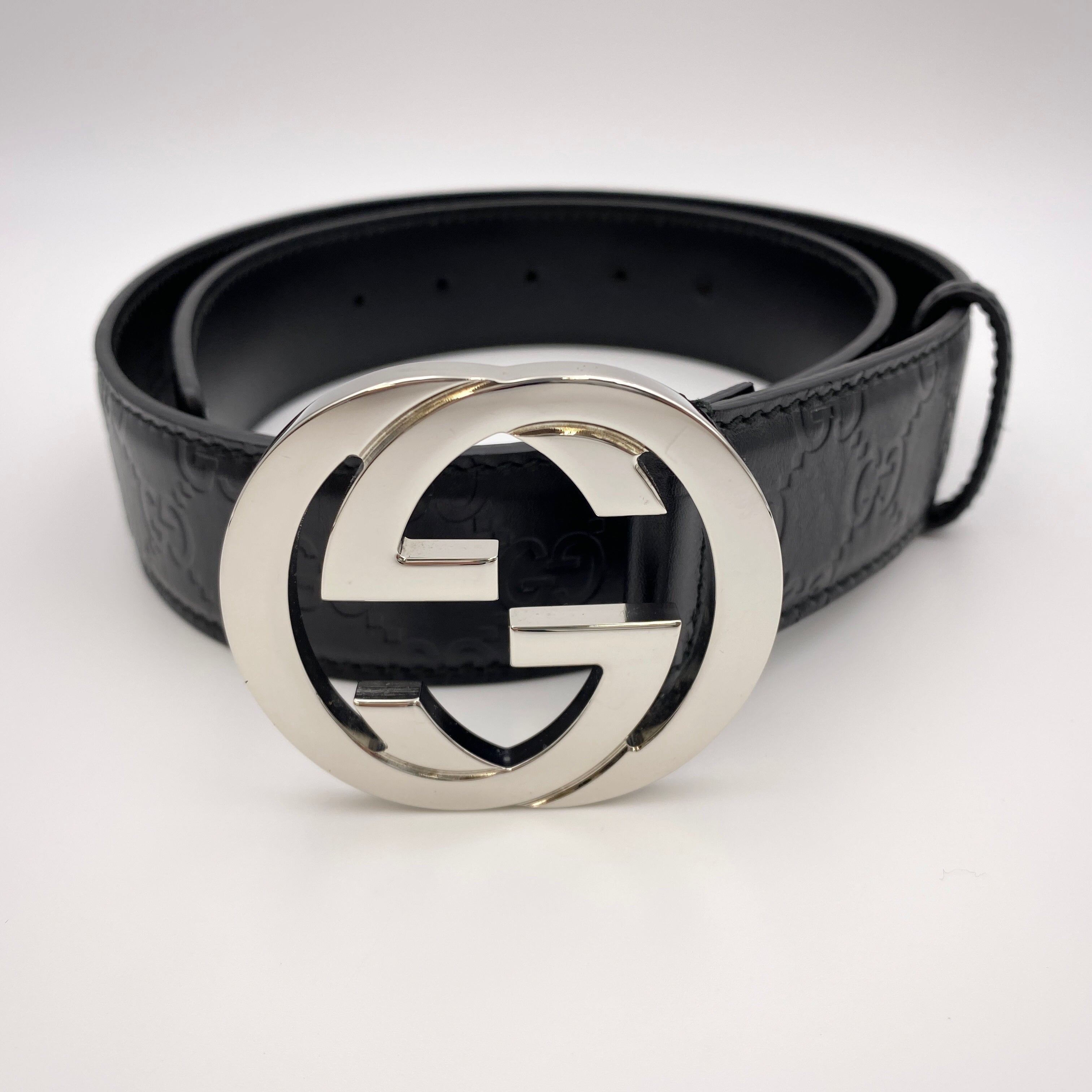 【送料無料】_ GUCCI_(グッチ)_インターロッキングGベルト_ メンズ用114984(34インチ/85cm)_中古品