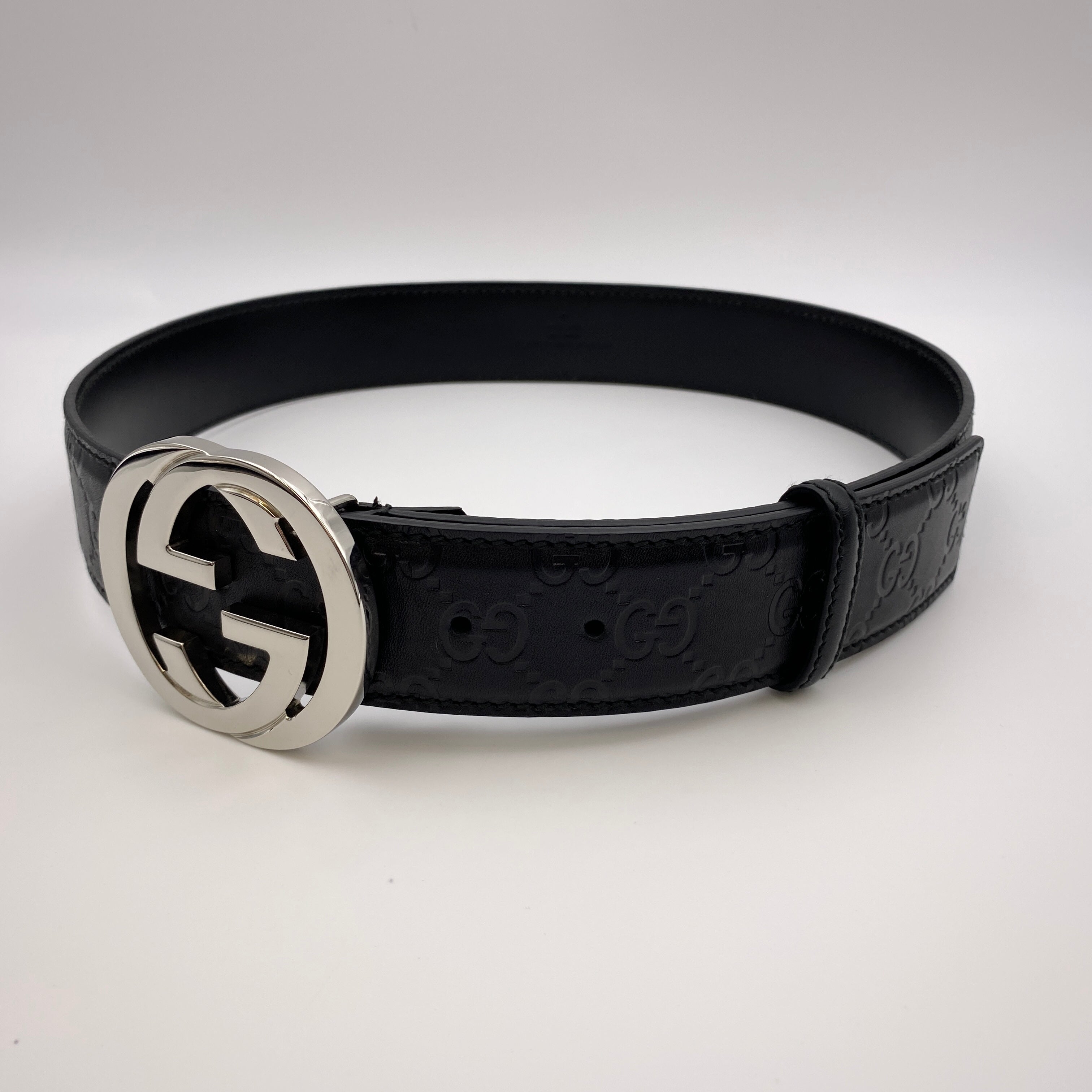 【送料無料】_ GUCCI_(グッチ)_インターロッキングGベルト_ メンズ用114984(34インチ/85cm)_中古品