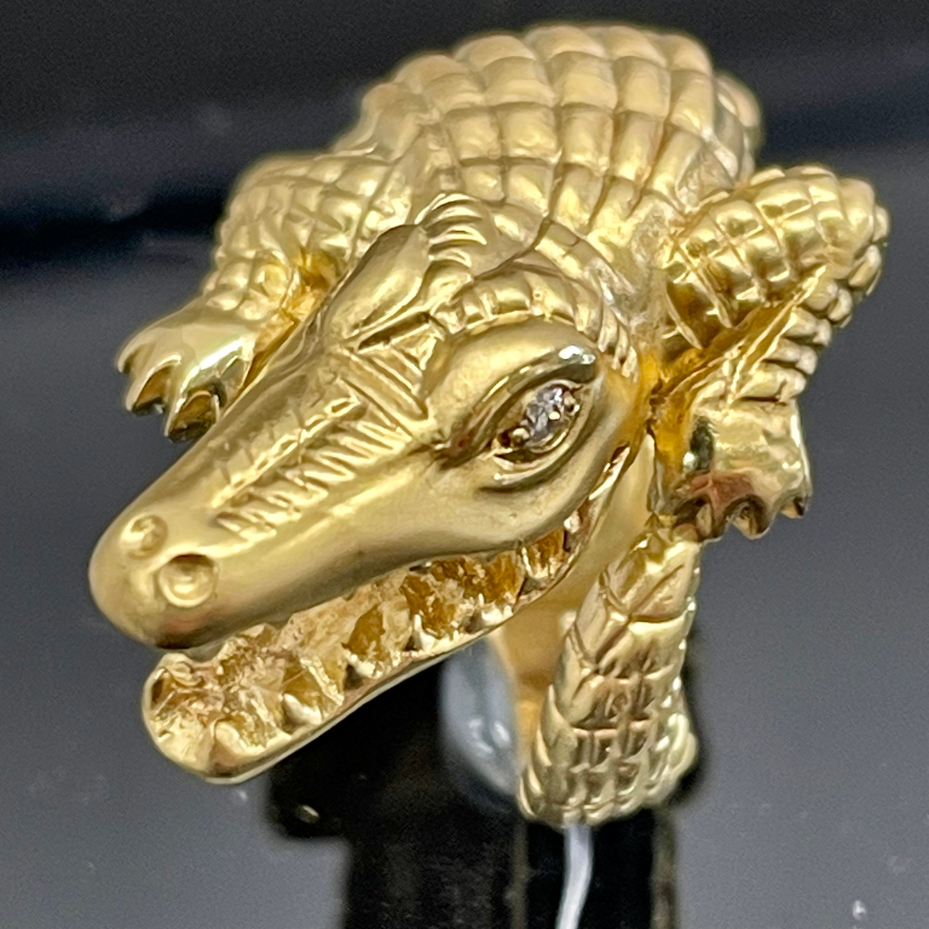 【送料無料】_ノンブランド _クロコダイルモチーフ_K18 リング(指輪)_ダイヤ入り 10.7g_中古品