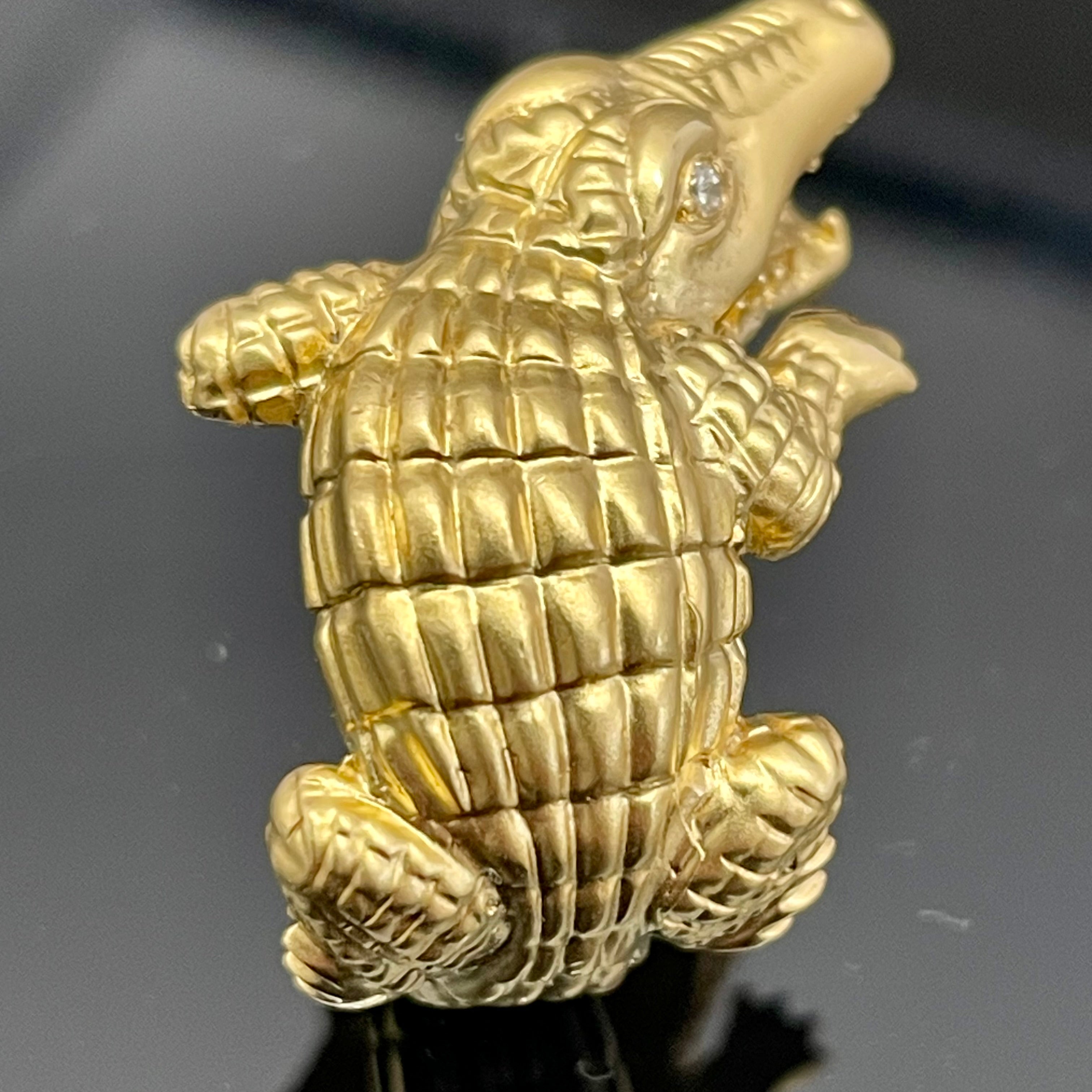 【送料無料】_ノンブランド _クロコダイルモチーフ_K18 リング(指輪)_ダイヤ入り 10.7g_中古品