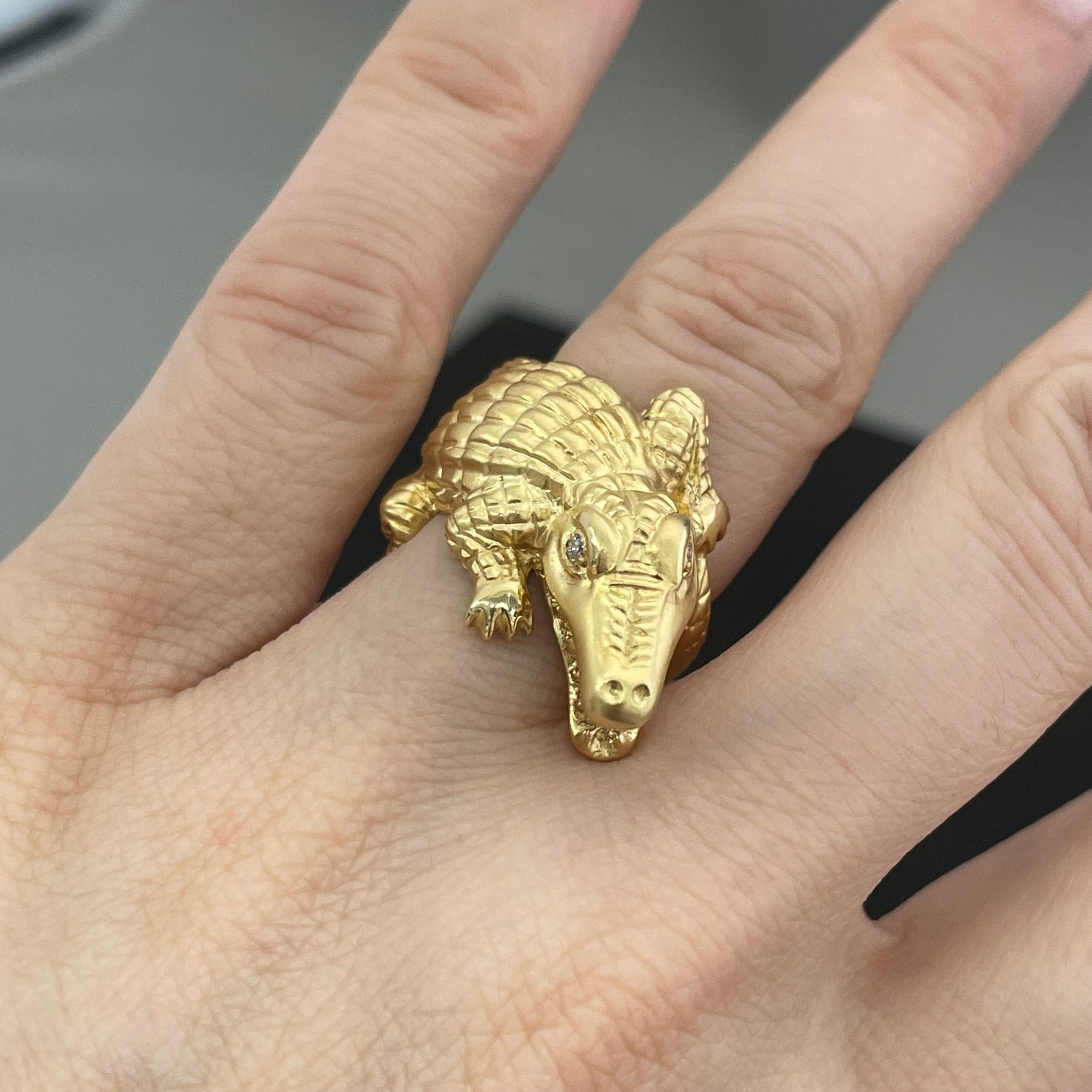 【送料無料】_ノンブランド _クロコダイルモチーフ_K18 リング(指輪)_ダイヤ入り 10.7g_中古品