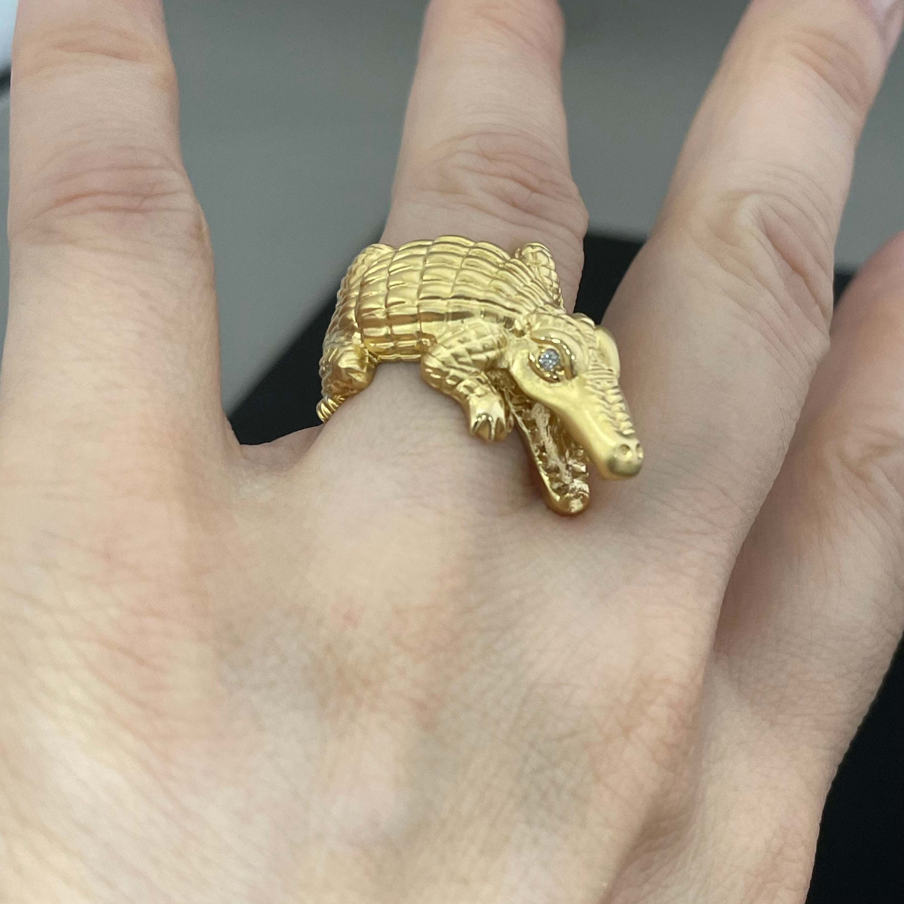 【送料無料】_ノンブランド _クロコダイルモチーフ_K18 リング(指輪)_ダイヤ入り 10.7g_中古品