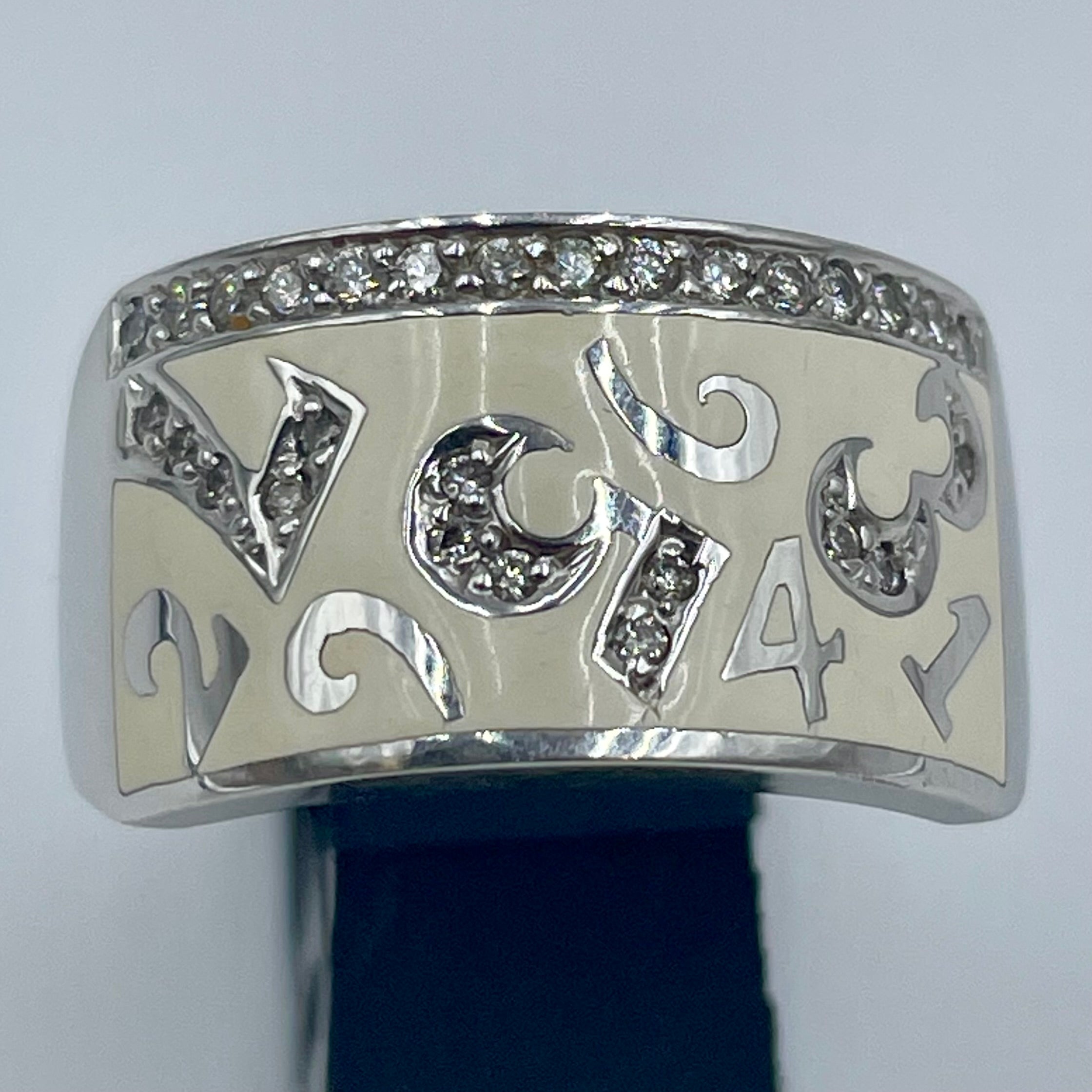 【送料無料】_ノンブランド_エナメルナンバー(しろ)_K18WGリング 10.2g /FD0.21ct _13号(中古品)