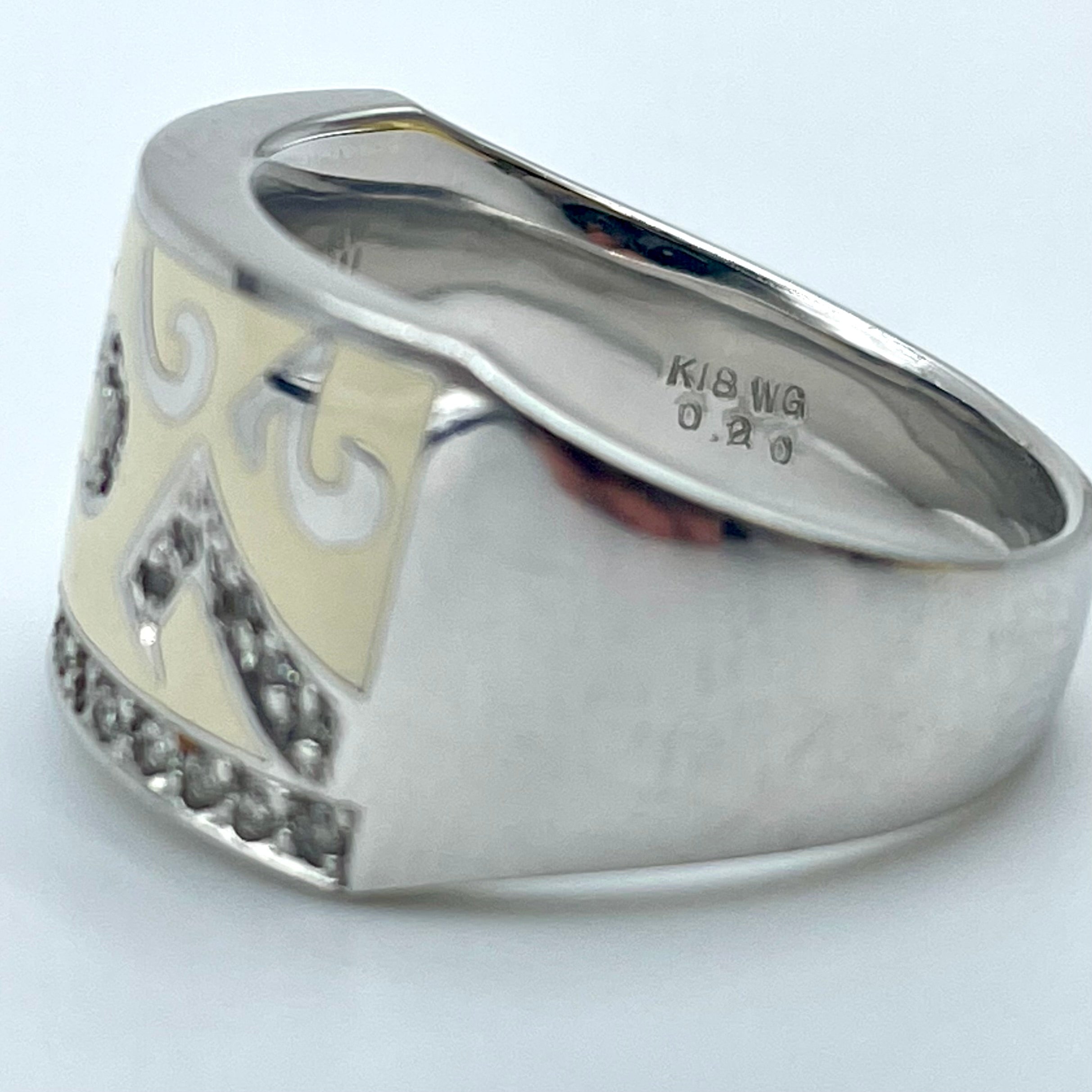 【送料無料】_ノンブランド_エナメルナンバー(しろ)_K18WGリング 10.2g /FD0.21ct _13号(中古品)