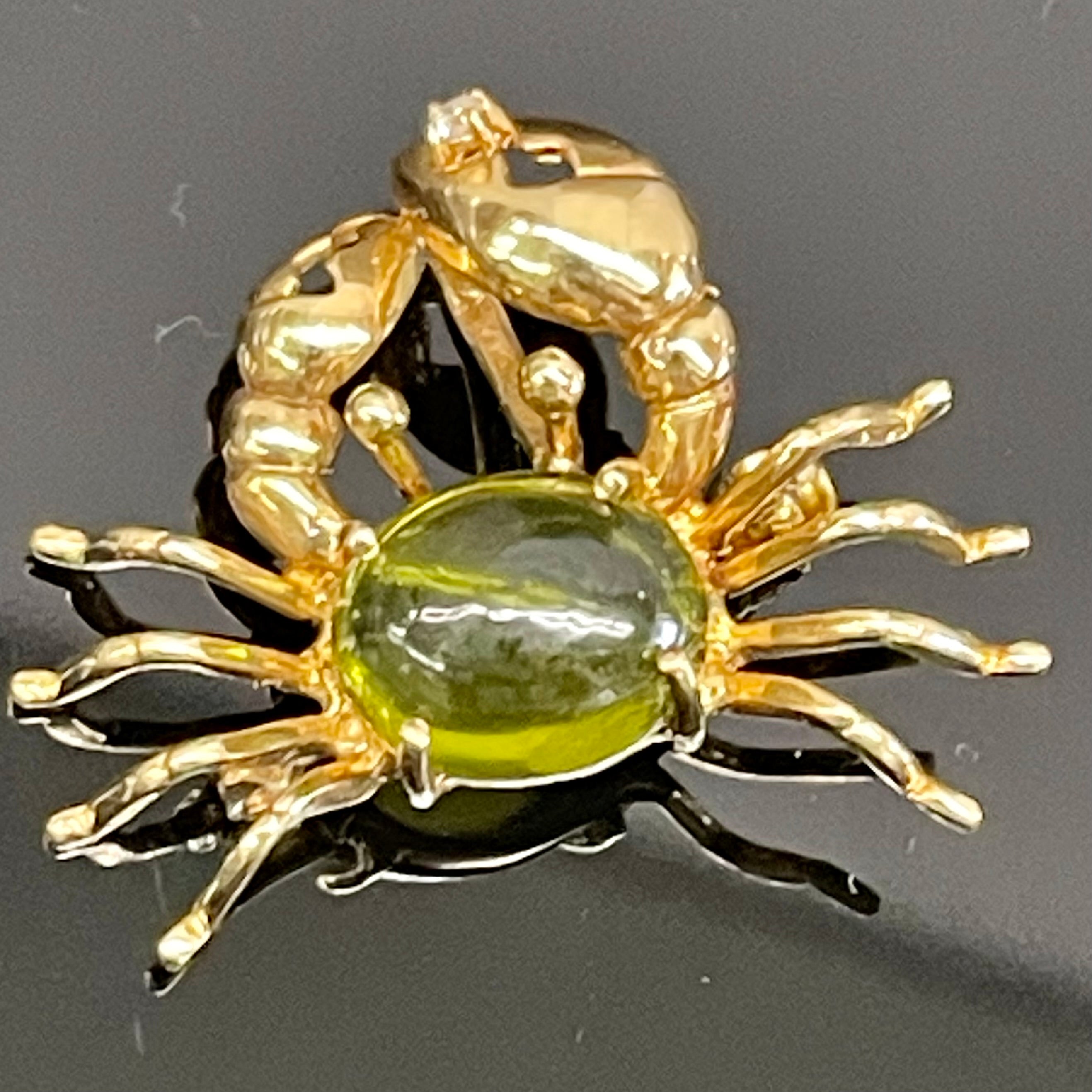 【送料無料】_Ponte Vecchio _(ポンテベキオ) _ カニモチーフ K18YG (PDペリドット) _ペンダントトップ/ブローチ _中古品