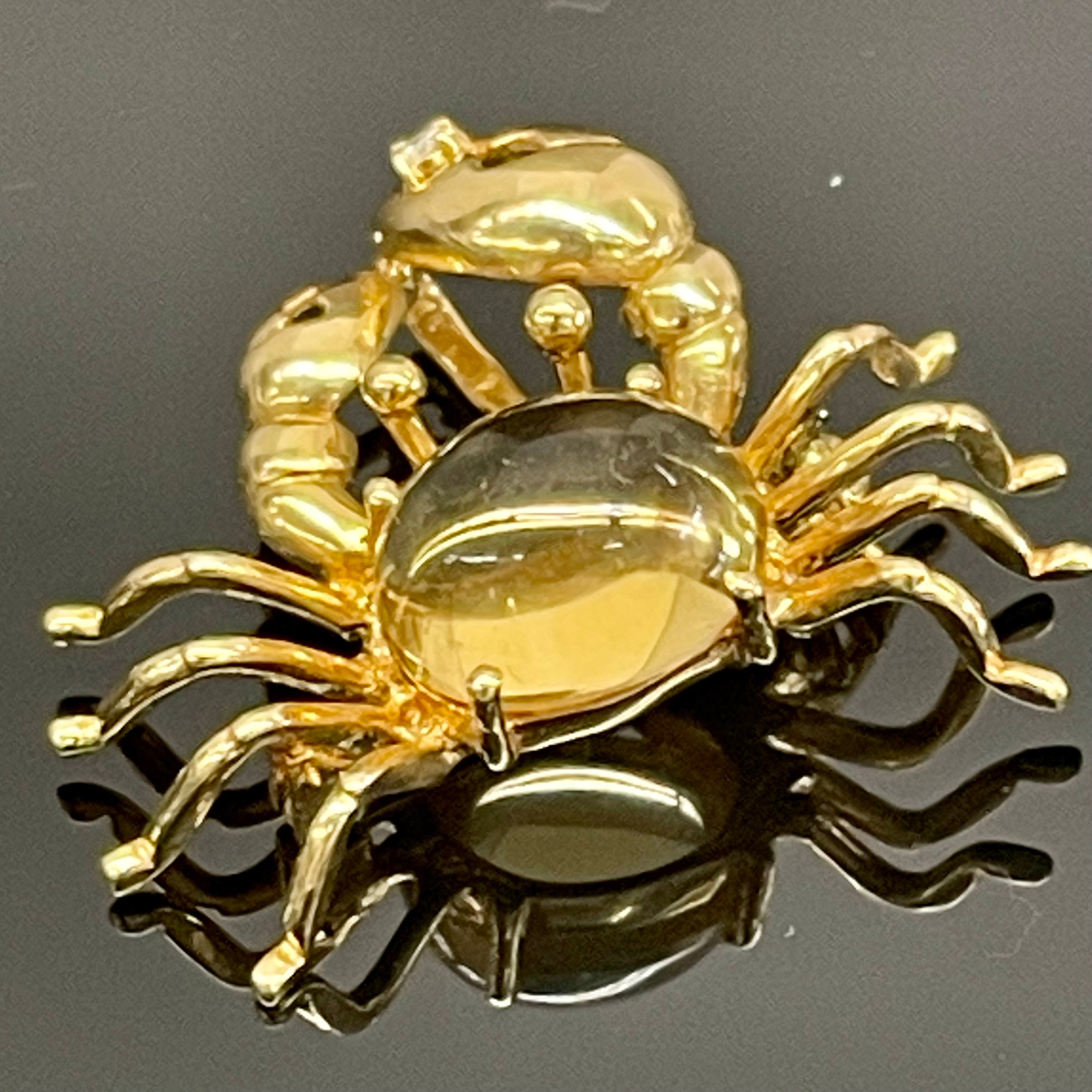 【送料無料】_Ponte Vecchio _(ポンテベキオ) _ カニモチーフ K18YG (シトリン) _ペンダントトップ/ブローチ _中古品